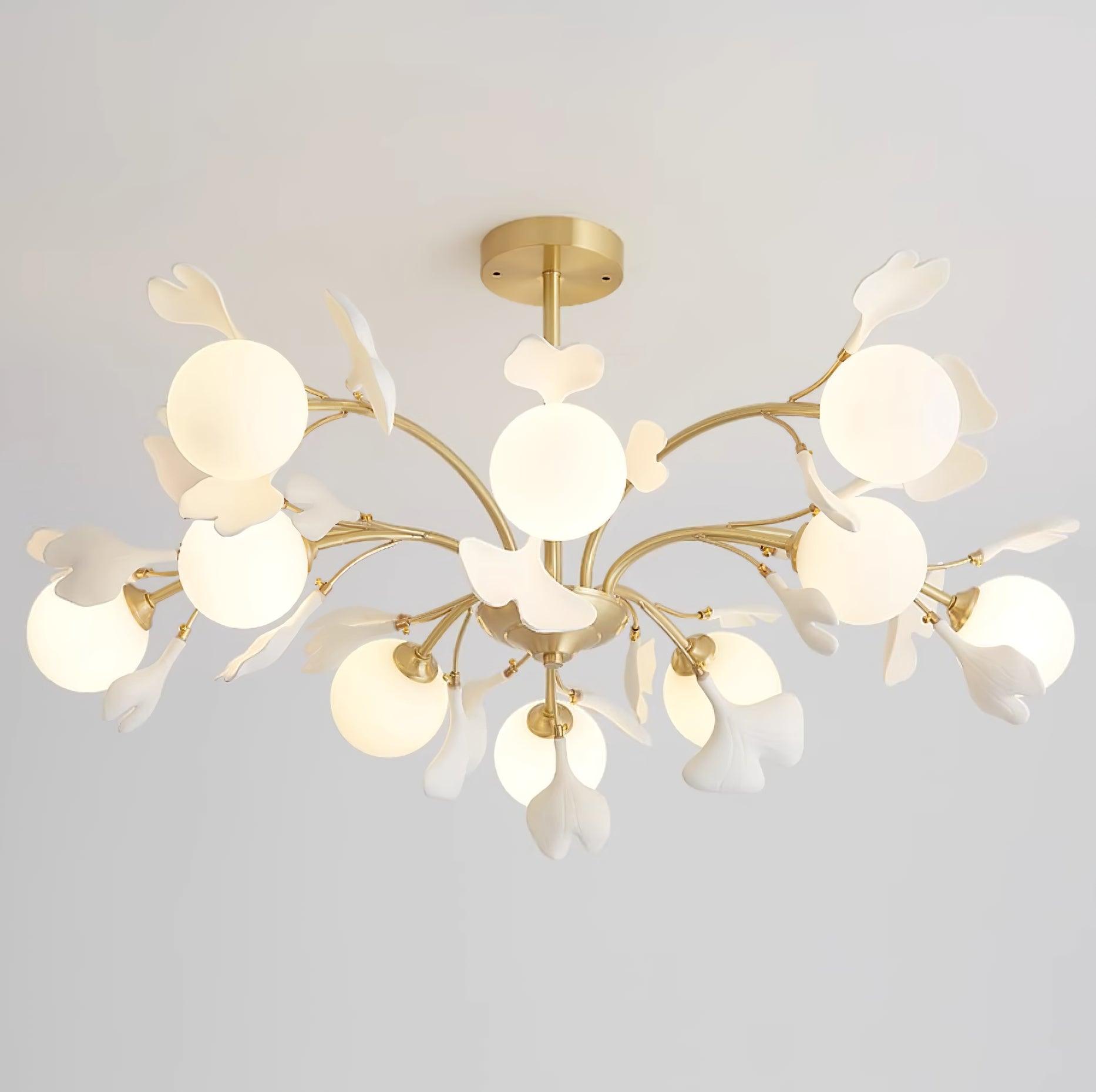 Lustra Lustre Feuille de Ginkgo Laiton Verre