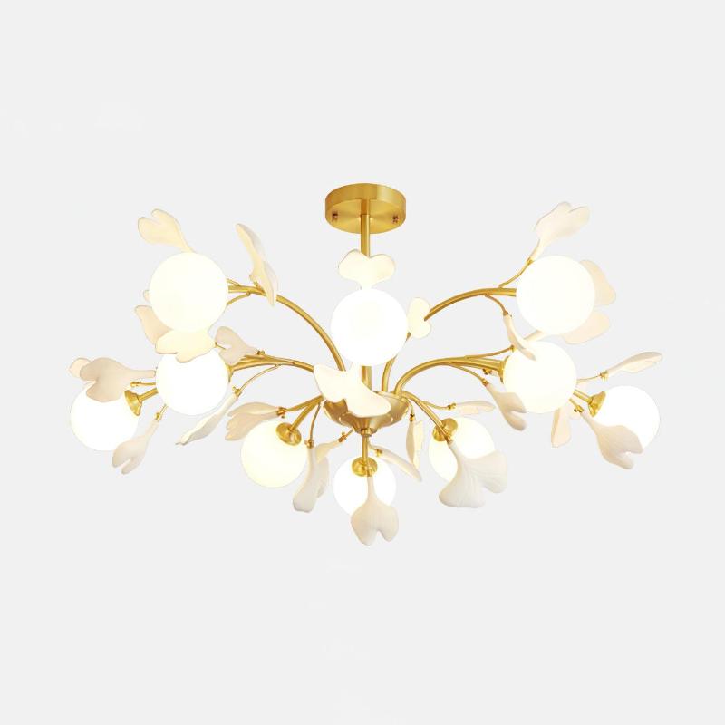 Lustra Lustre Feuille de Ginkgo Laiton Verre