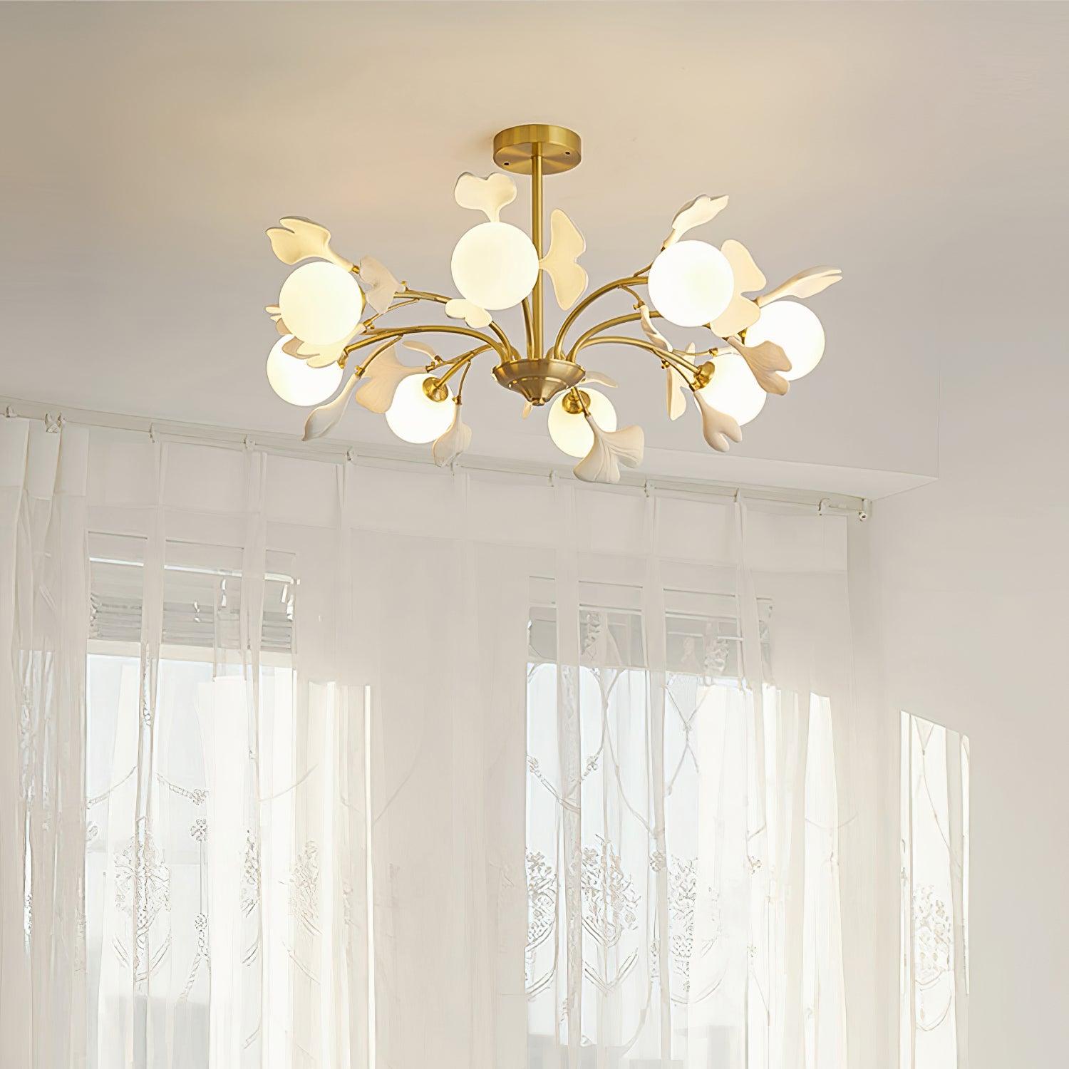 Lustra Lustre Feuille de Ginkgo Laiton Verre