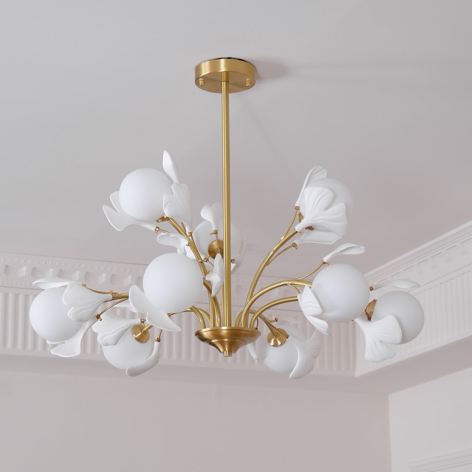 Lustra Lustre Feuille de Ginkgo Laiton Verre