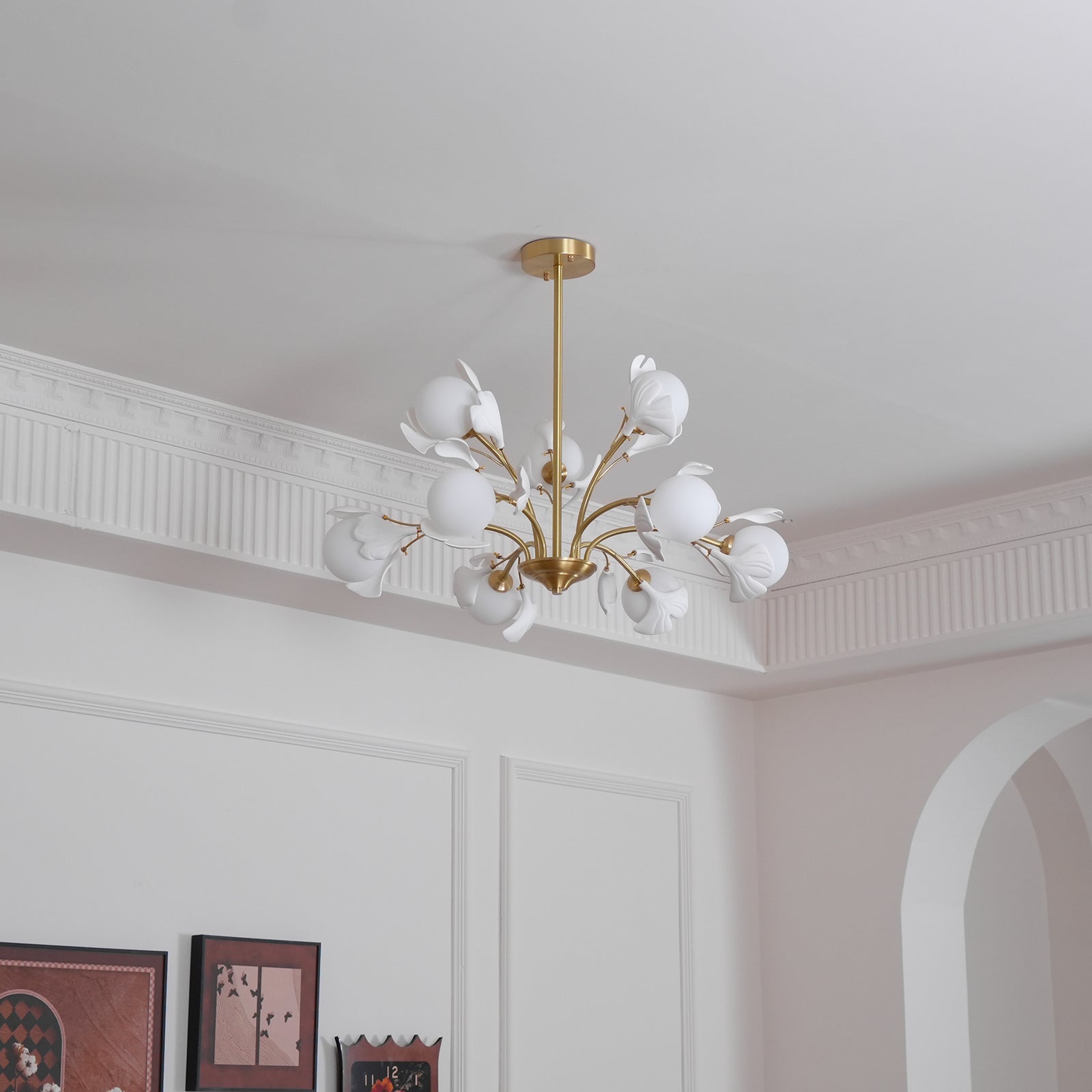 Lustra Lustre Feuille de Ginkgo Laiton Verre