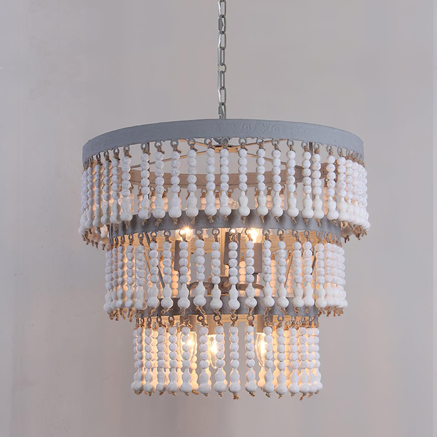 Lustra Lustre Bois Empilé Perles