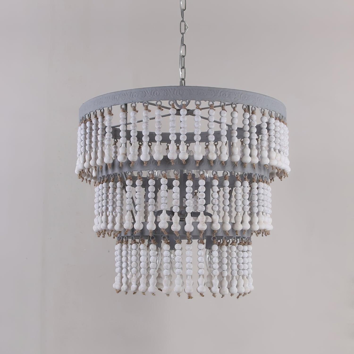 Lustra Lustre Bois Empilé Perles