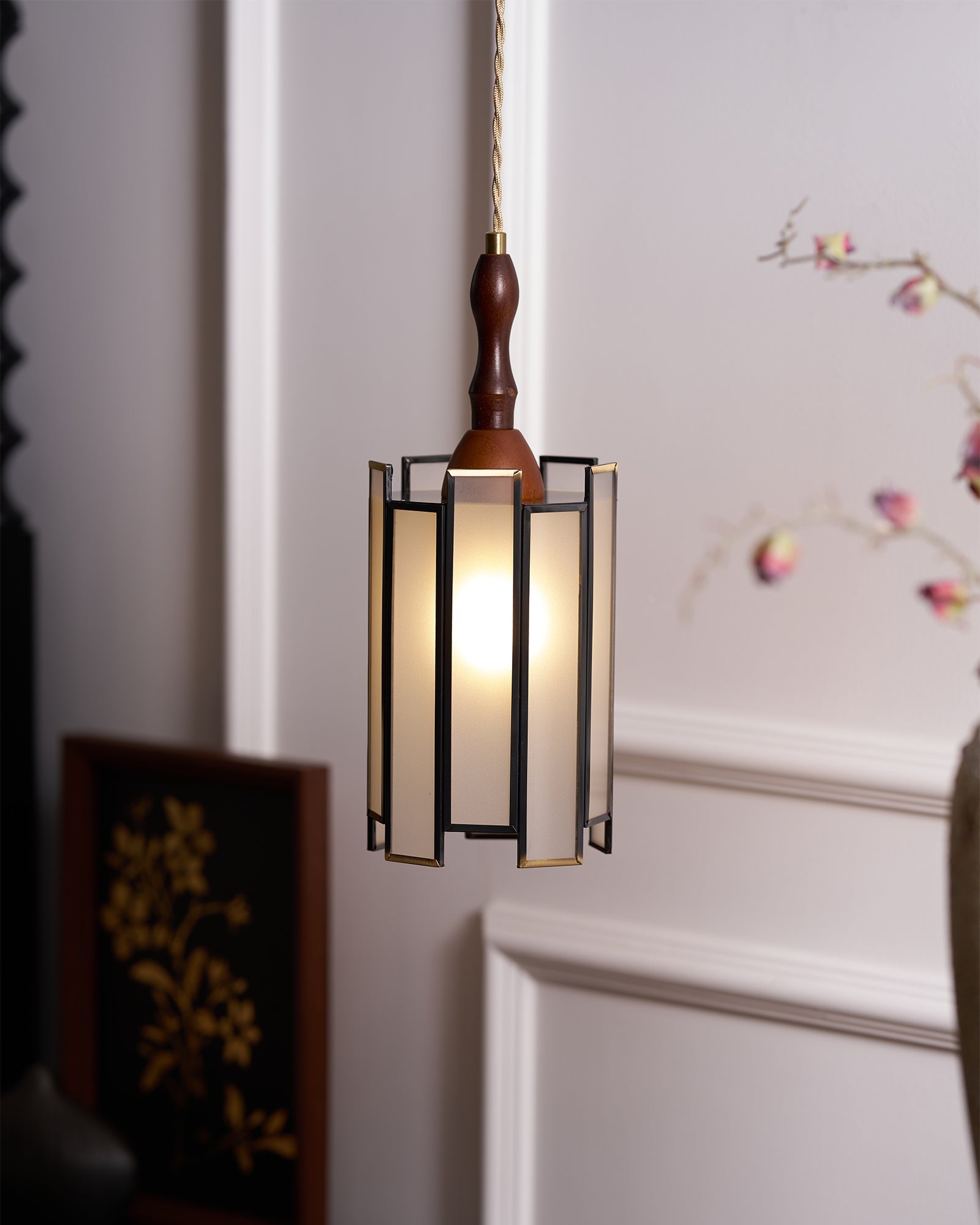 Florace Suspension Vintage en Bois et Verre
