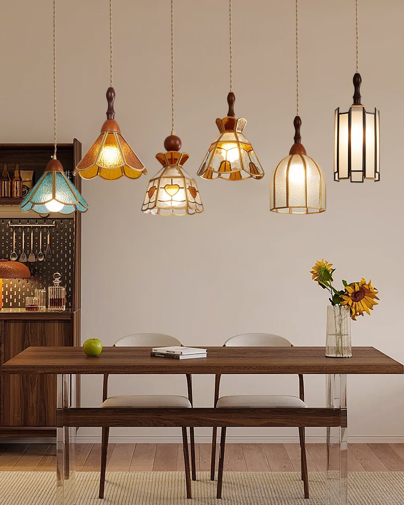 Florace Suspension Vintage en Bois et Verre