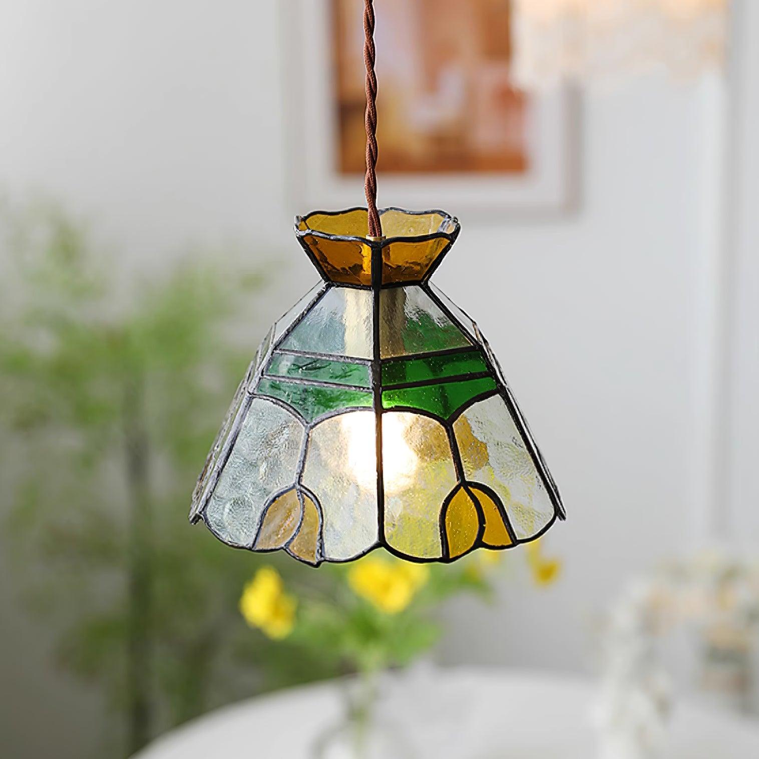 Eldine Lampe Suspension en Verre Vitrail