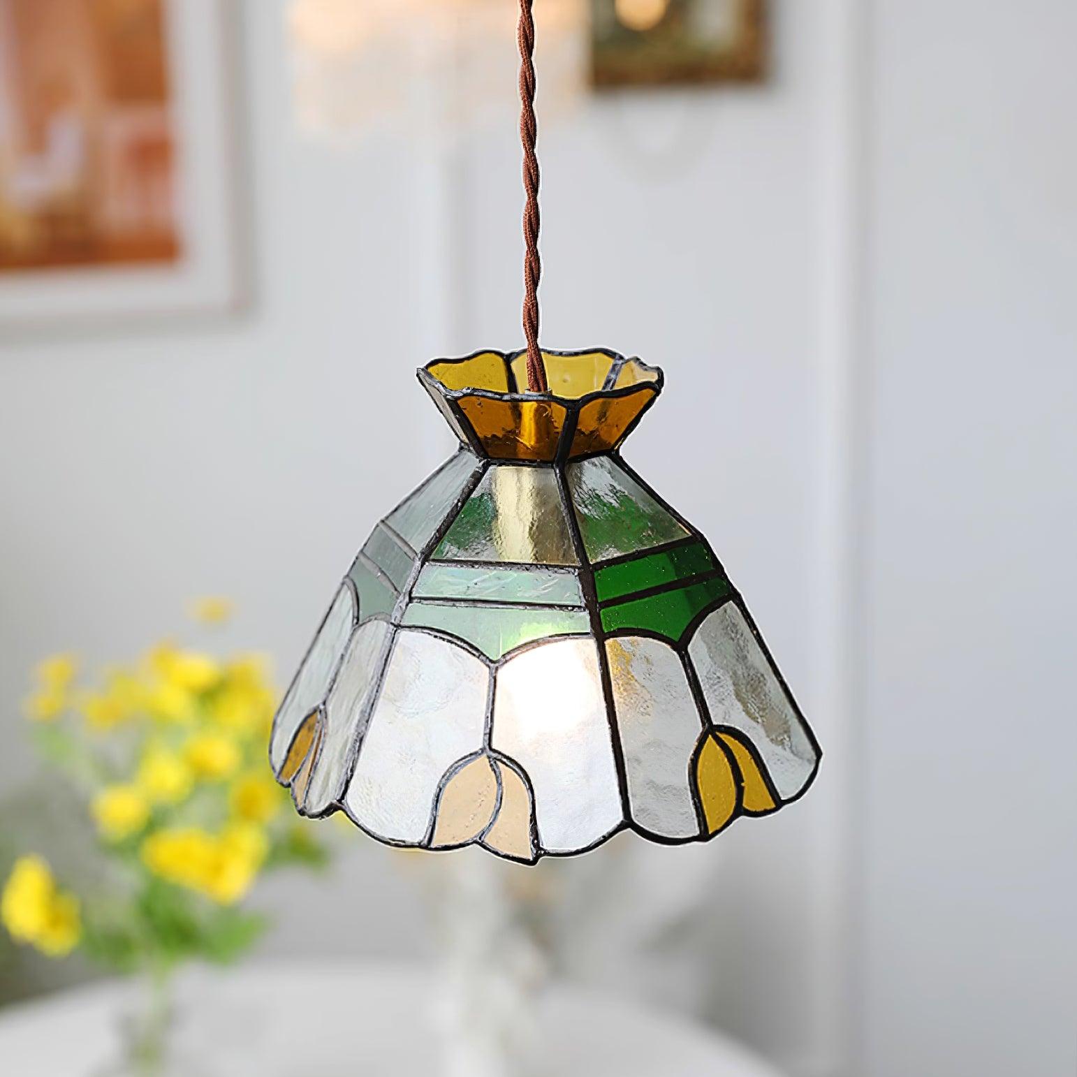 Eldine Lampe Suspension en Verre Vitrail