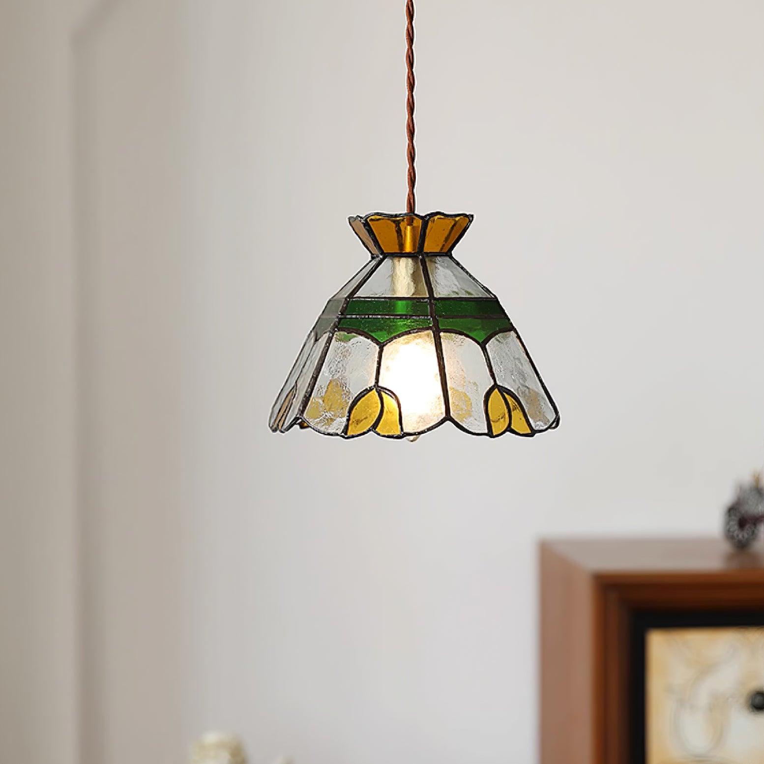 Eldine Lampe Suspension en Verre Vitrail