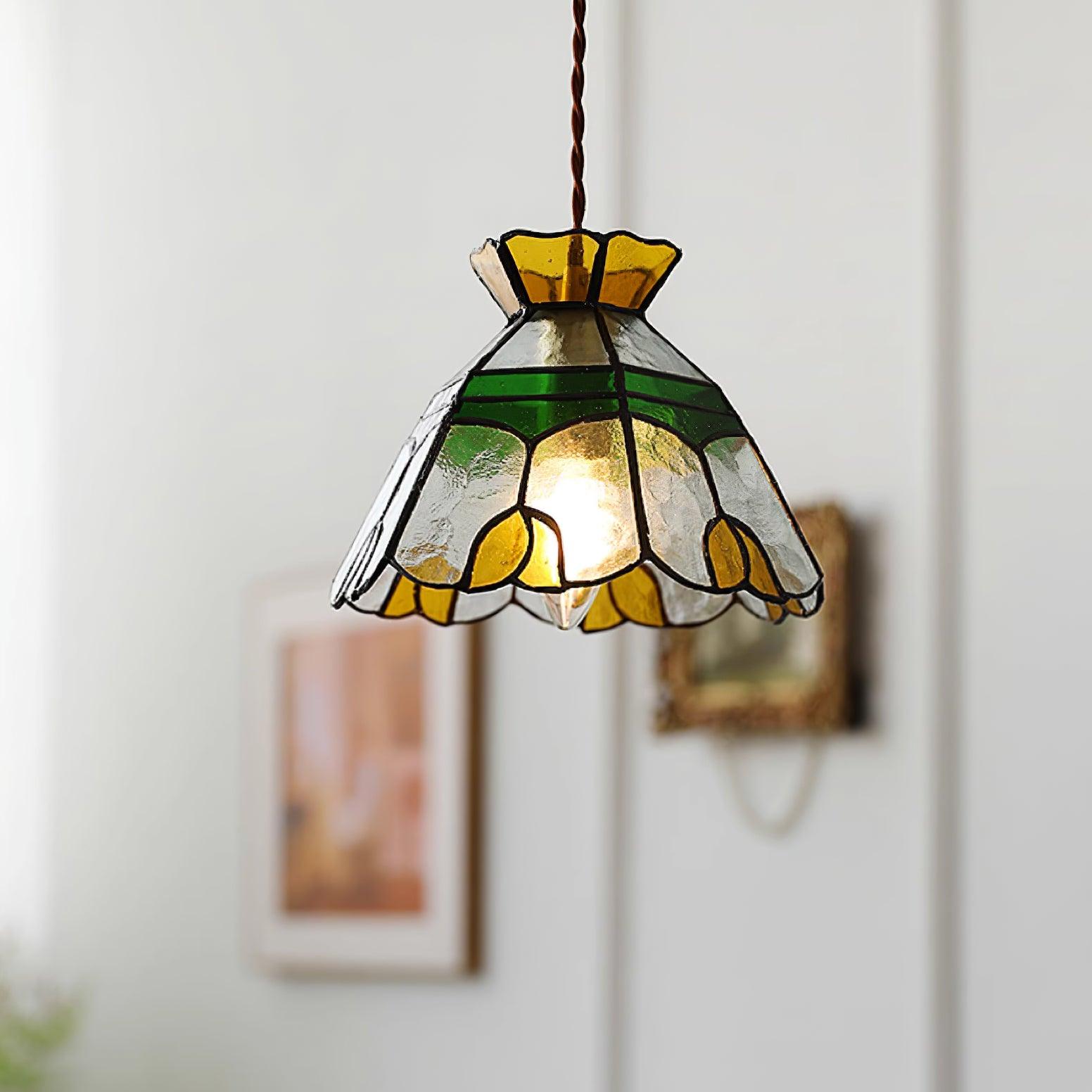 Eldine Lampe Suspension en Verre Vitrail