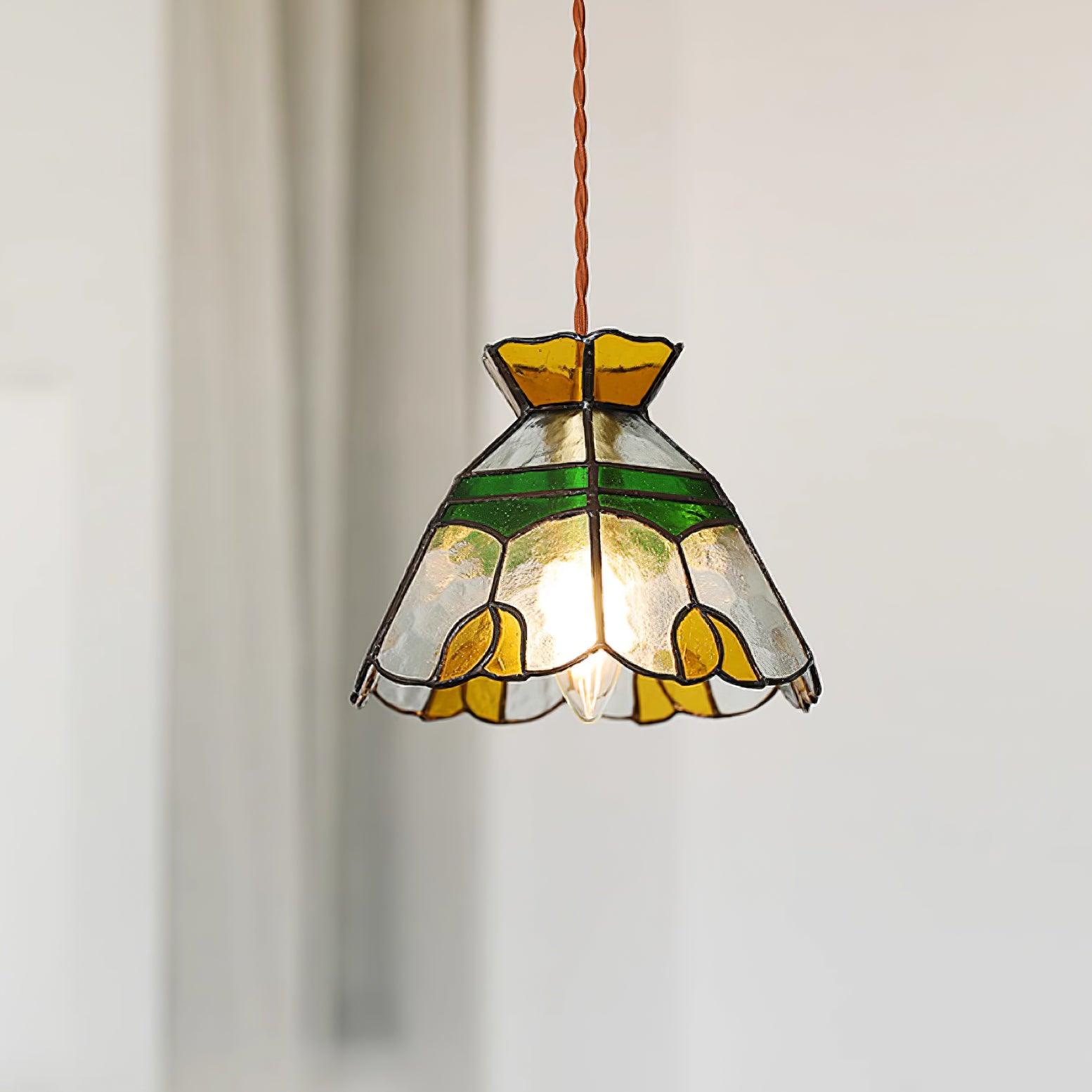 Eldine Lampe Suspension en Verre Vitrail