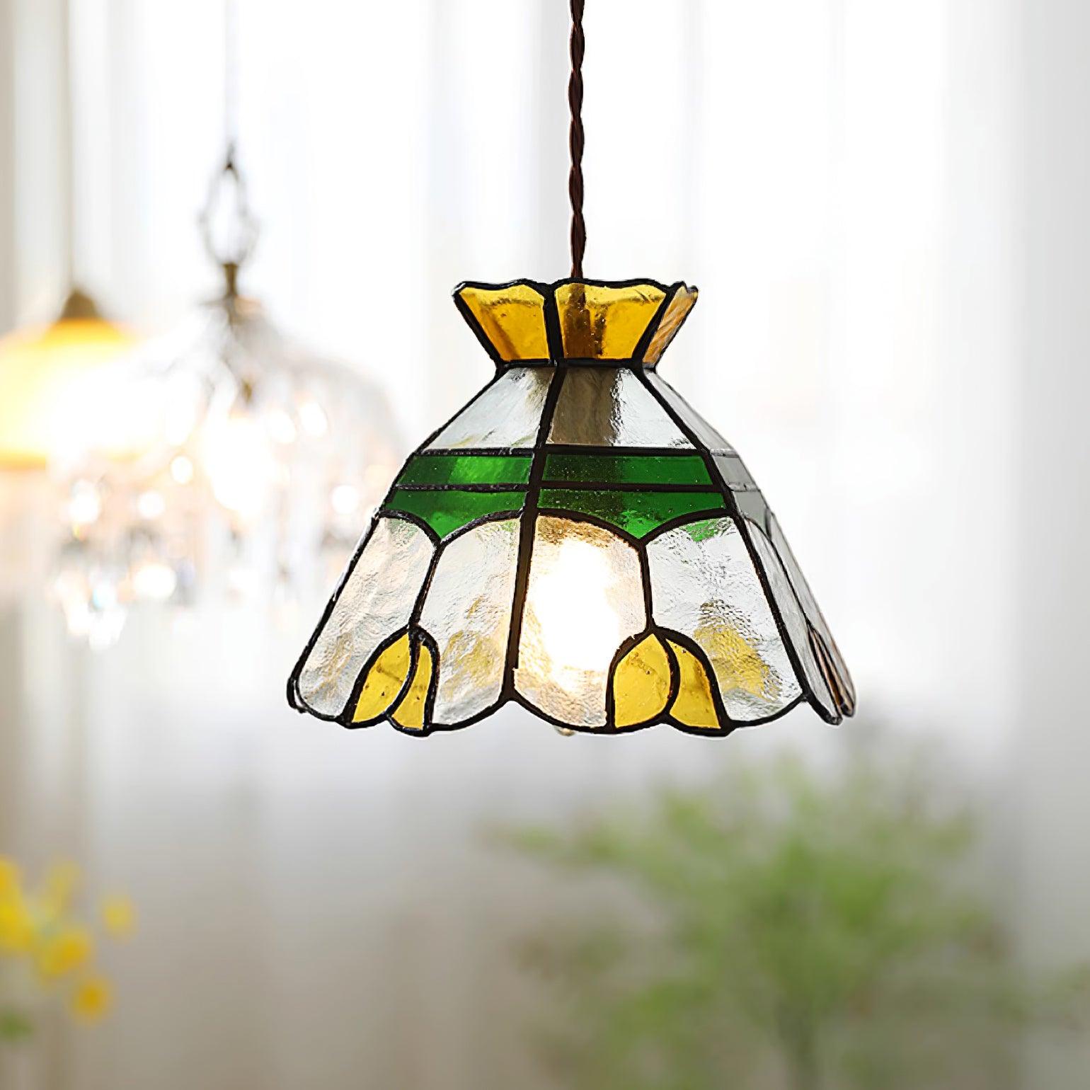 Eldine Lampe Suspension en Verre Vitrail