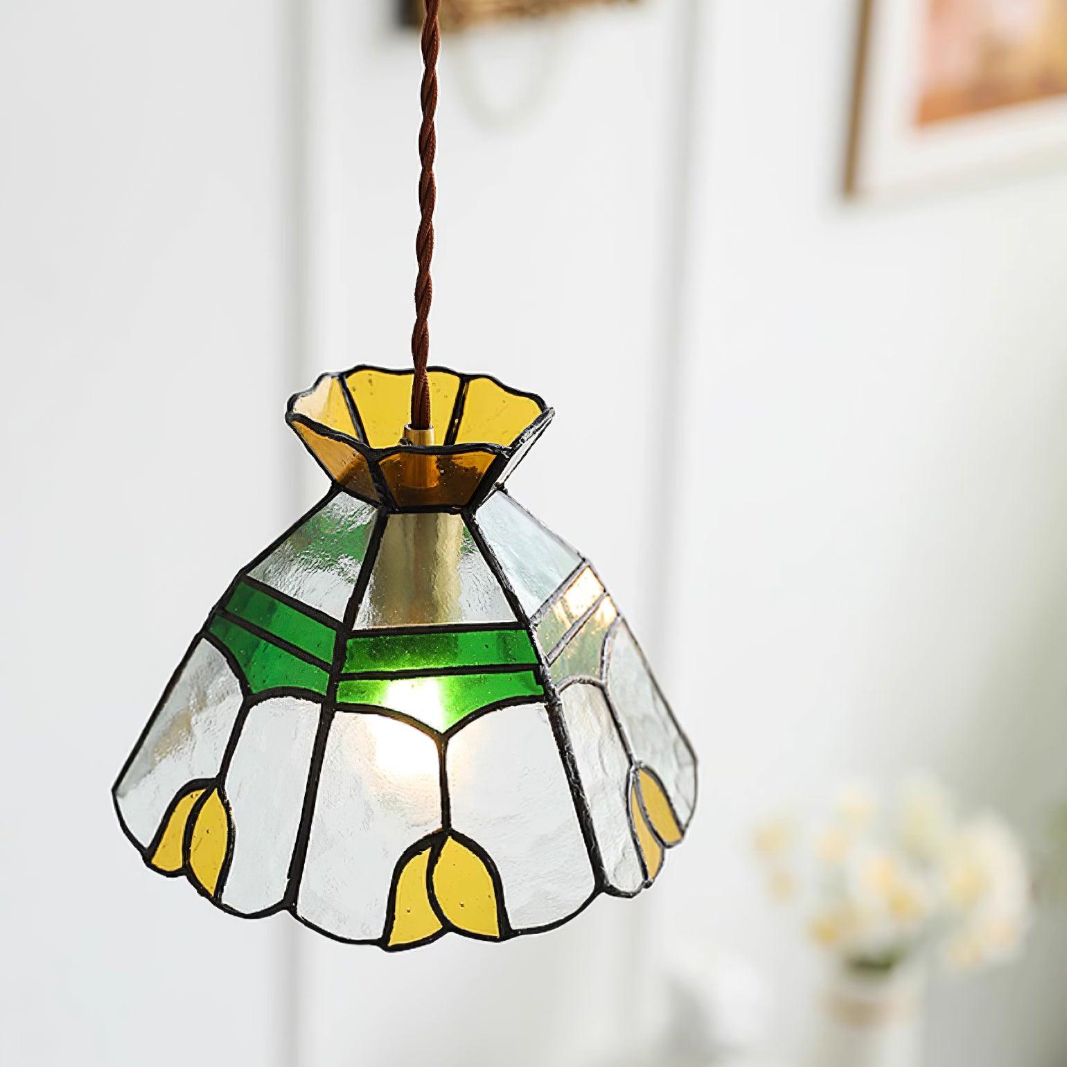 Eldine Lampe Suspension en Verre Vitrail