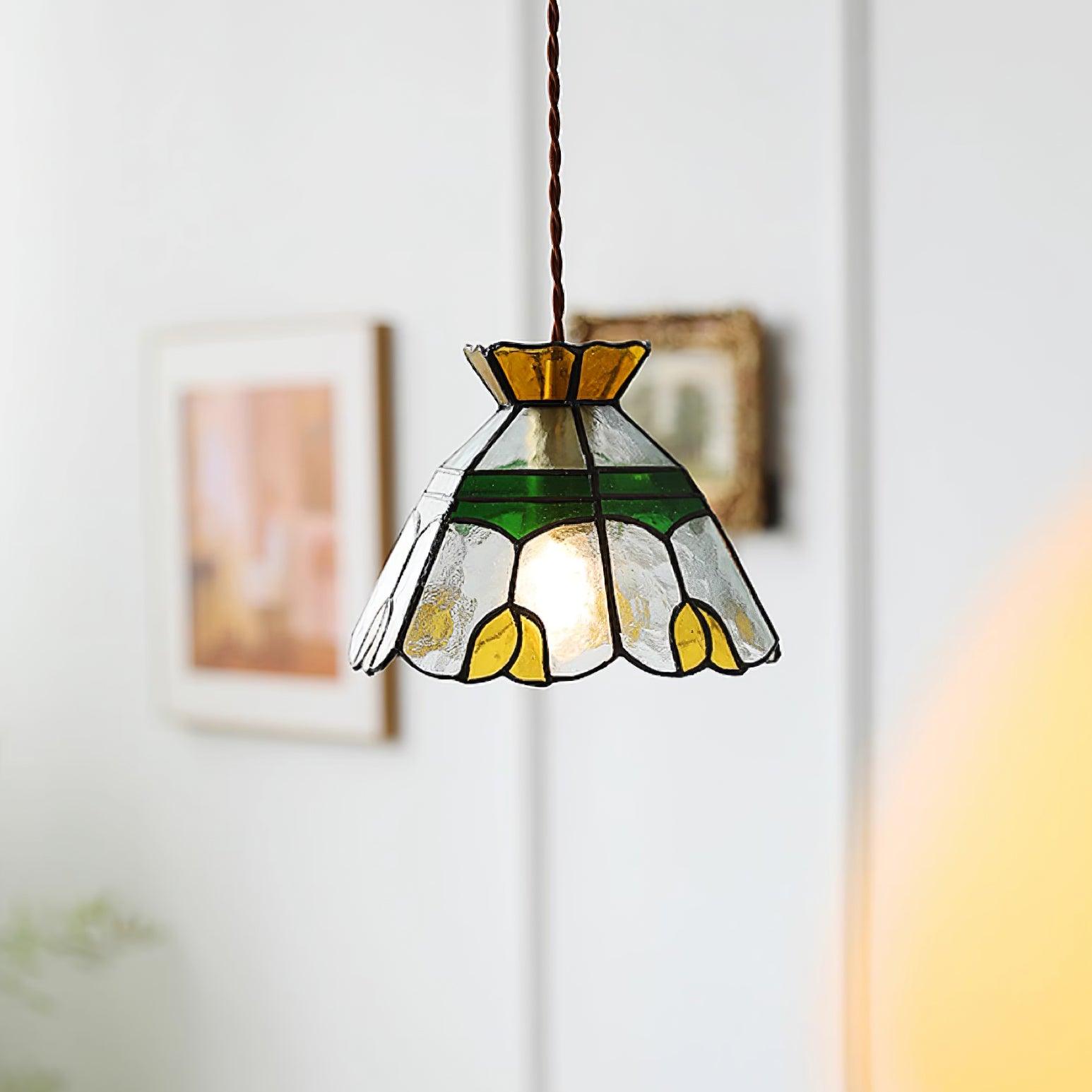 Eldine Lampe Suspension en Verre Vitrail