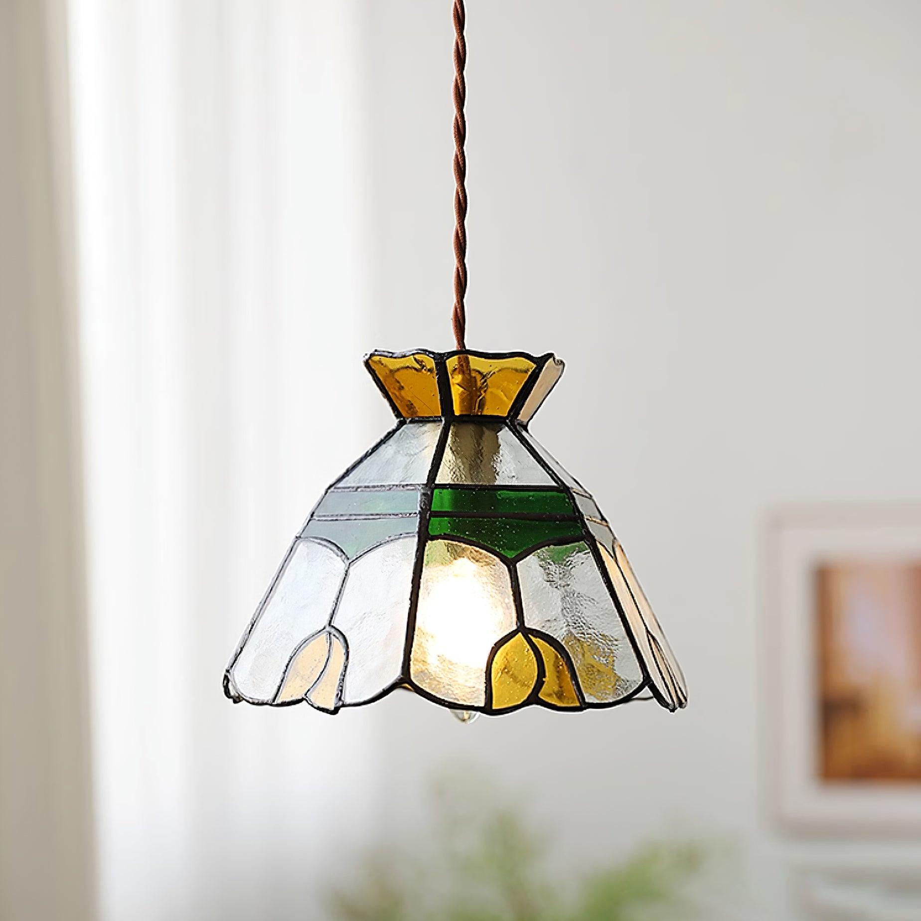 Eldine Lampe Suspension en Verre Vitrail