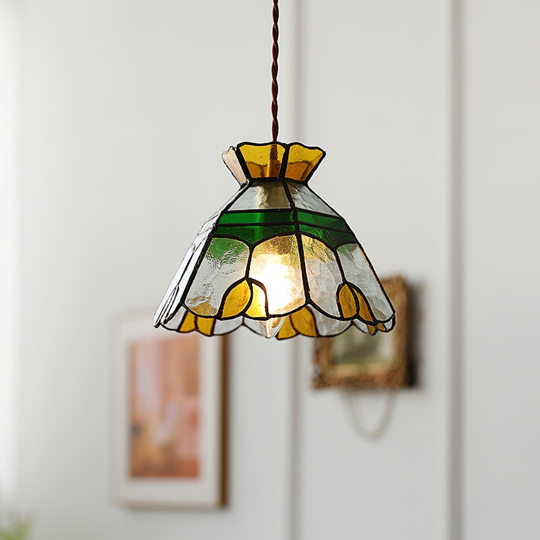 Eldine Lampe Suspension en Verre Vitrail