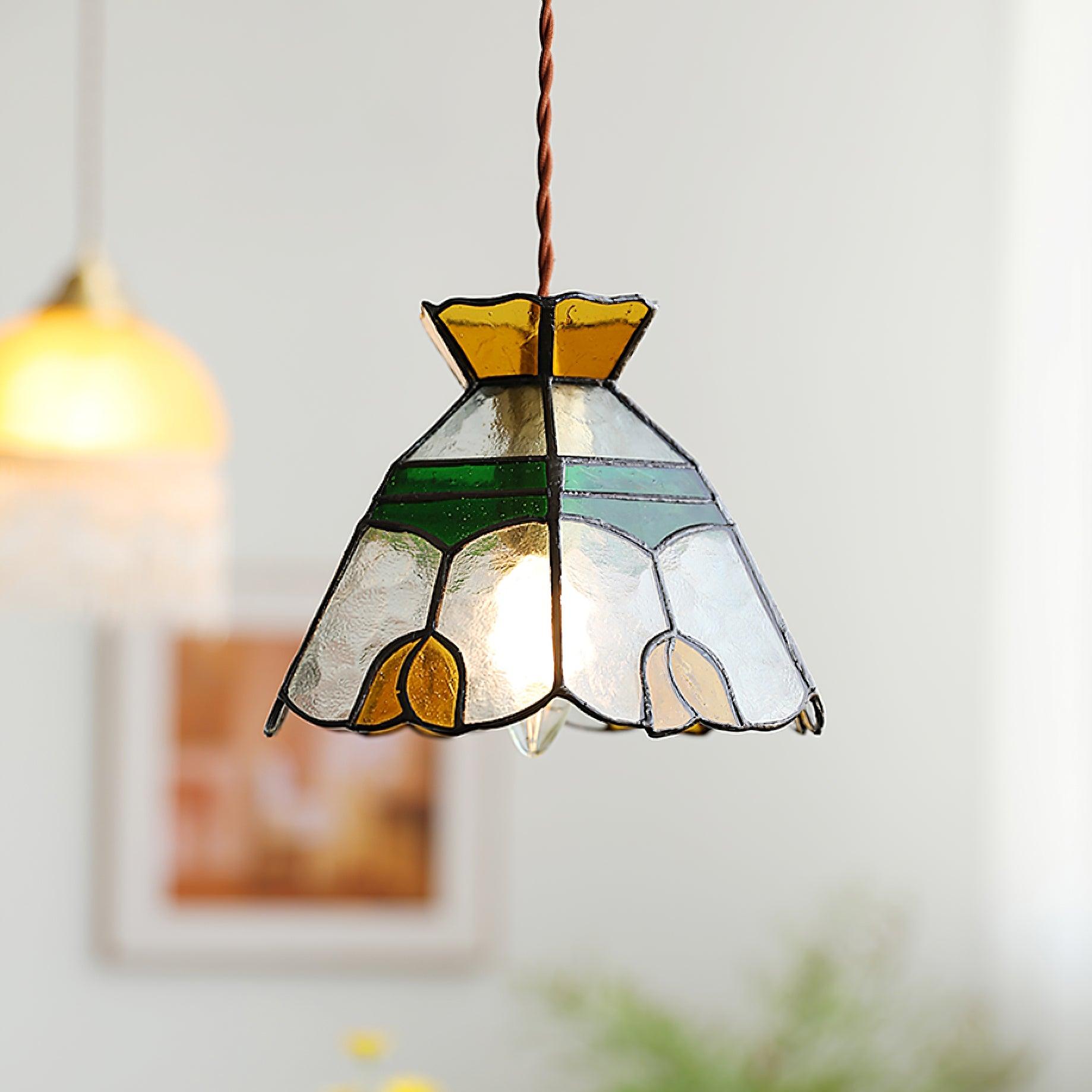 Eldine Lampe Suspension en Verre Vitrail
