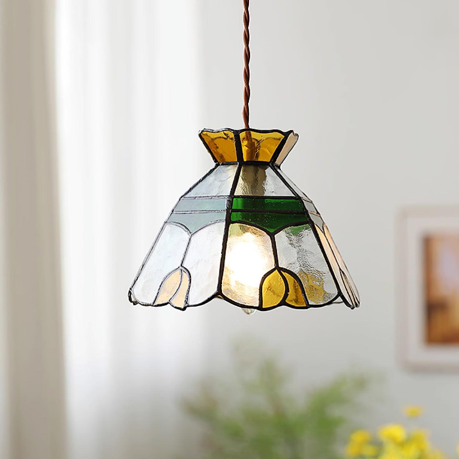 Eldine Lampe Suspension en Verre Vitrail