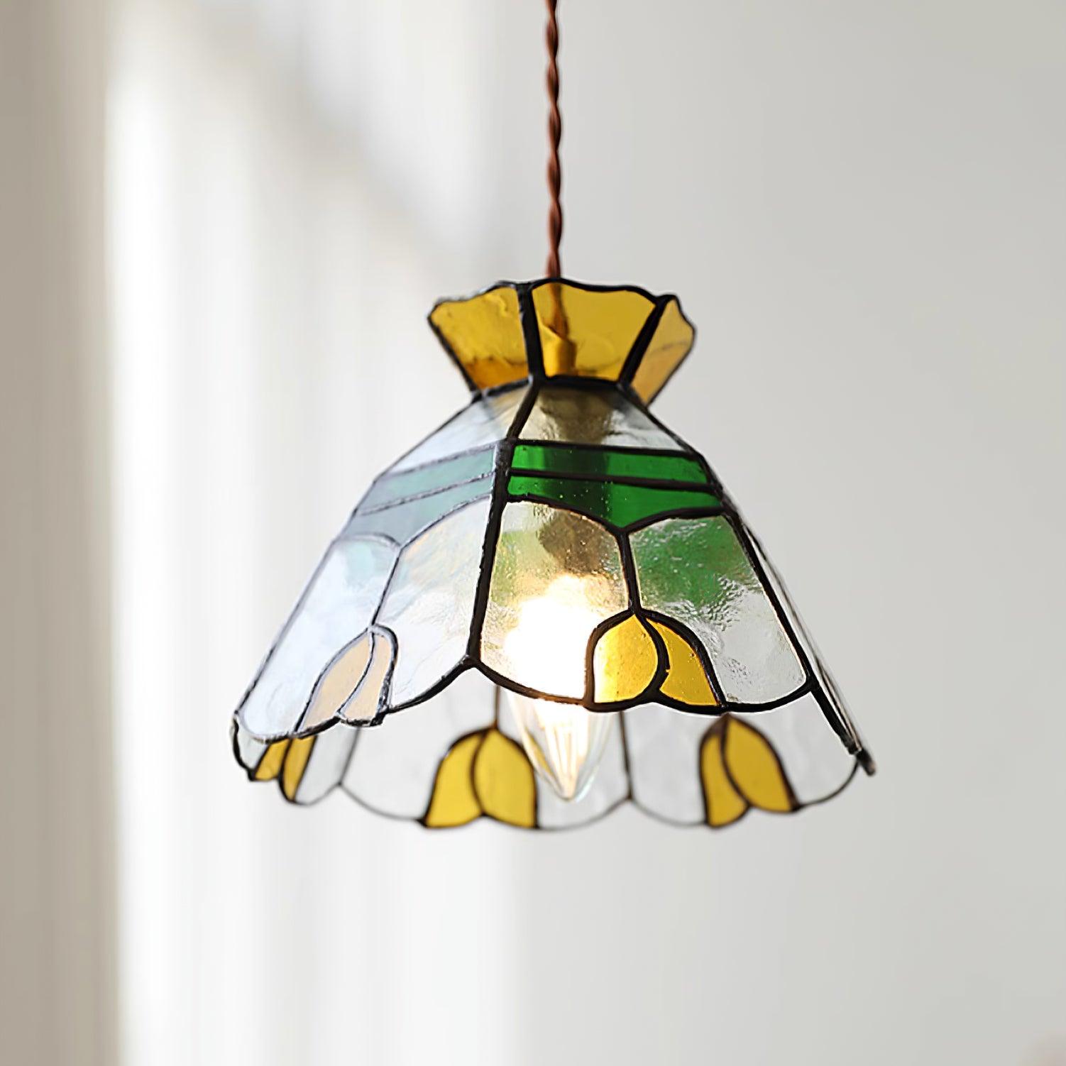 Eldine Lampe Suspension en Verre Vitrail