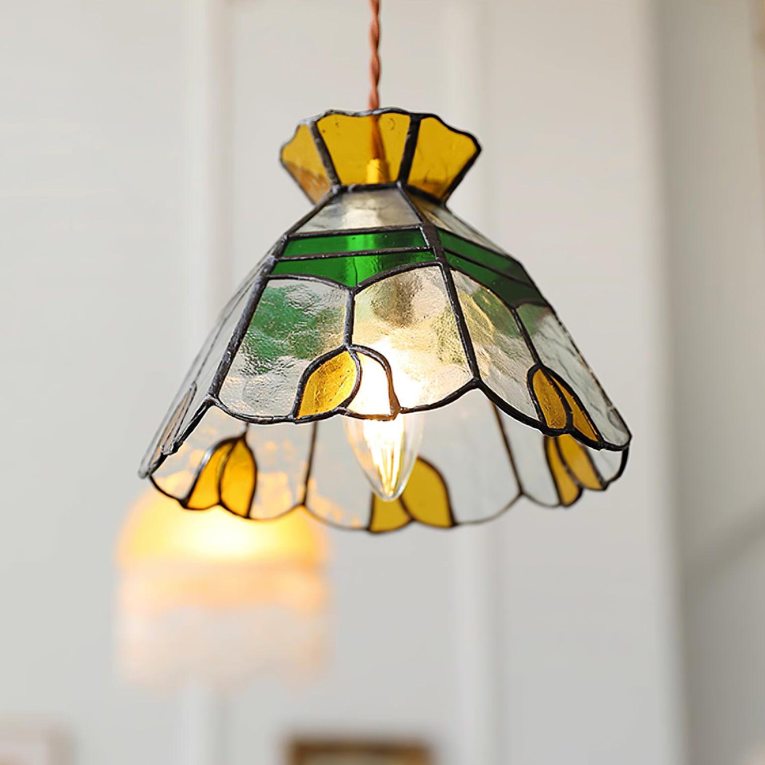 Eldine Lampe Suspension en Verre Vitrail