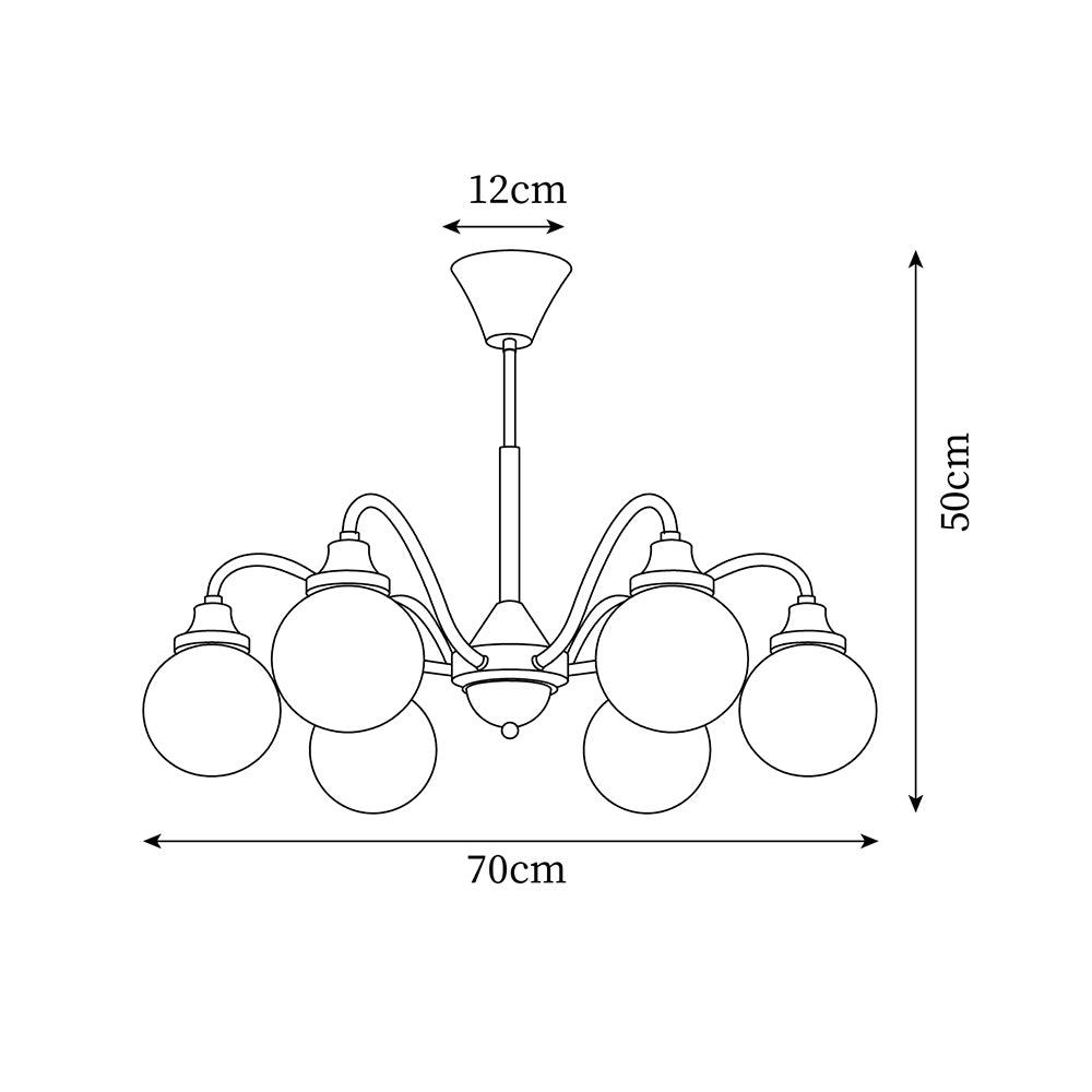 Lustre doré Avec Bras en Bois de Frêne et Globes en Verre Blanc, Style Rétro