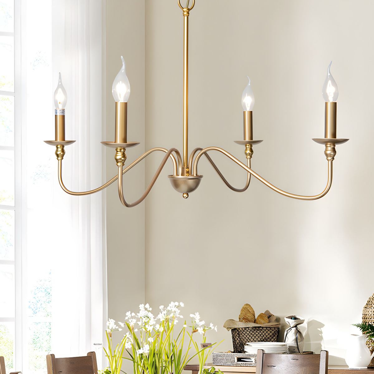 Lustra Lustre Bougie Dorée Bras Courbés