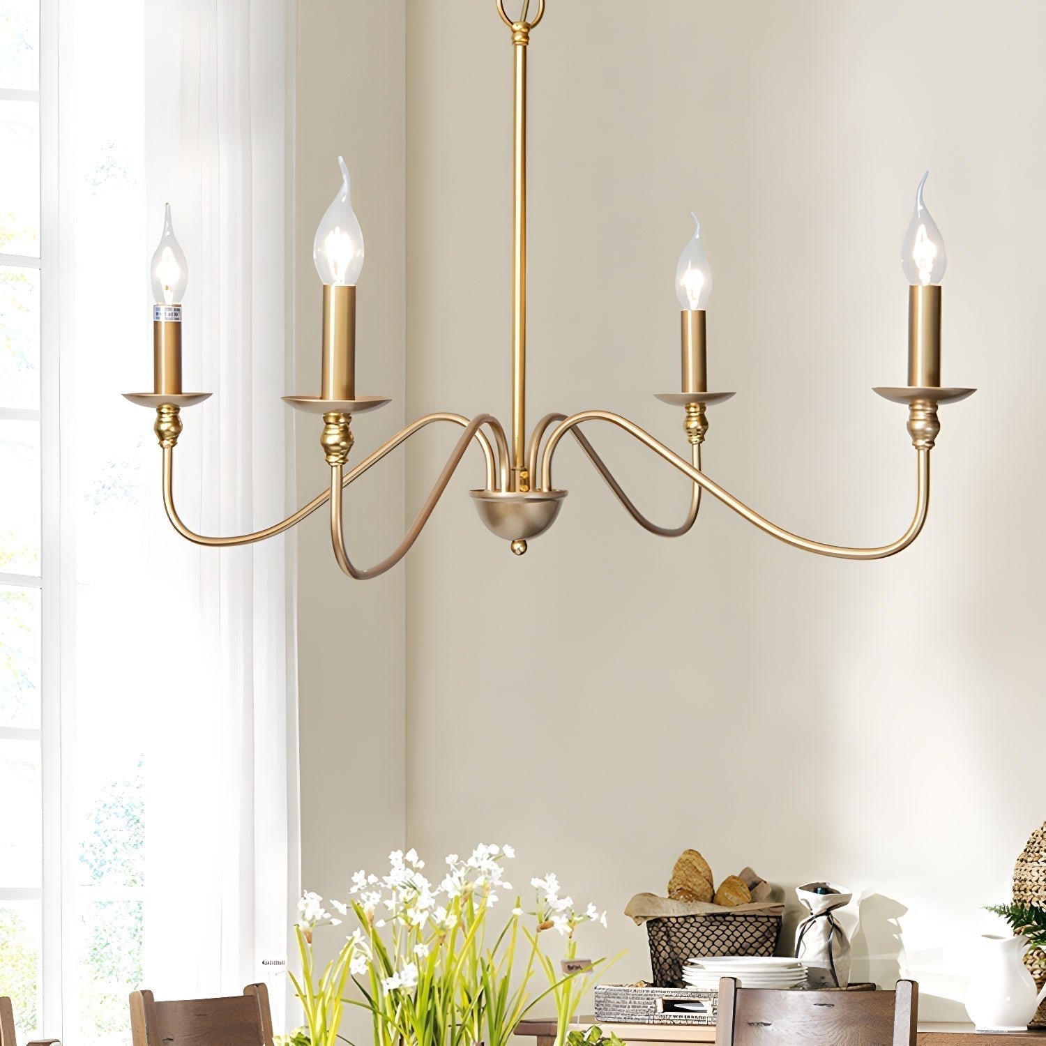 Lustra Lustre Bougie Dorée Bras Courbés