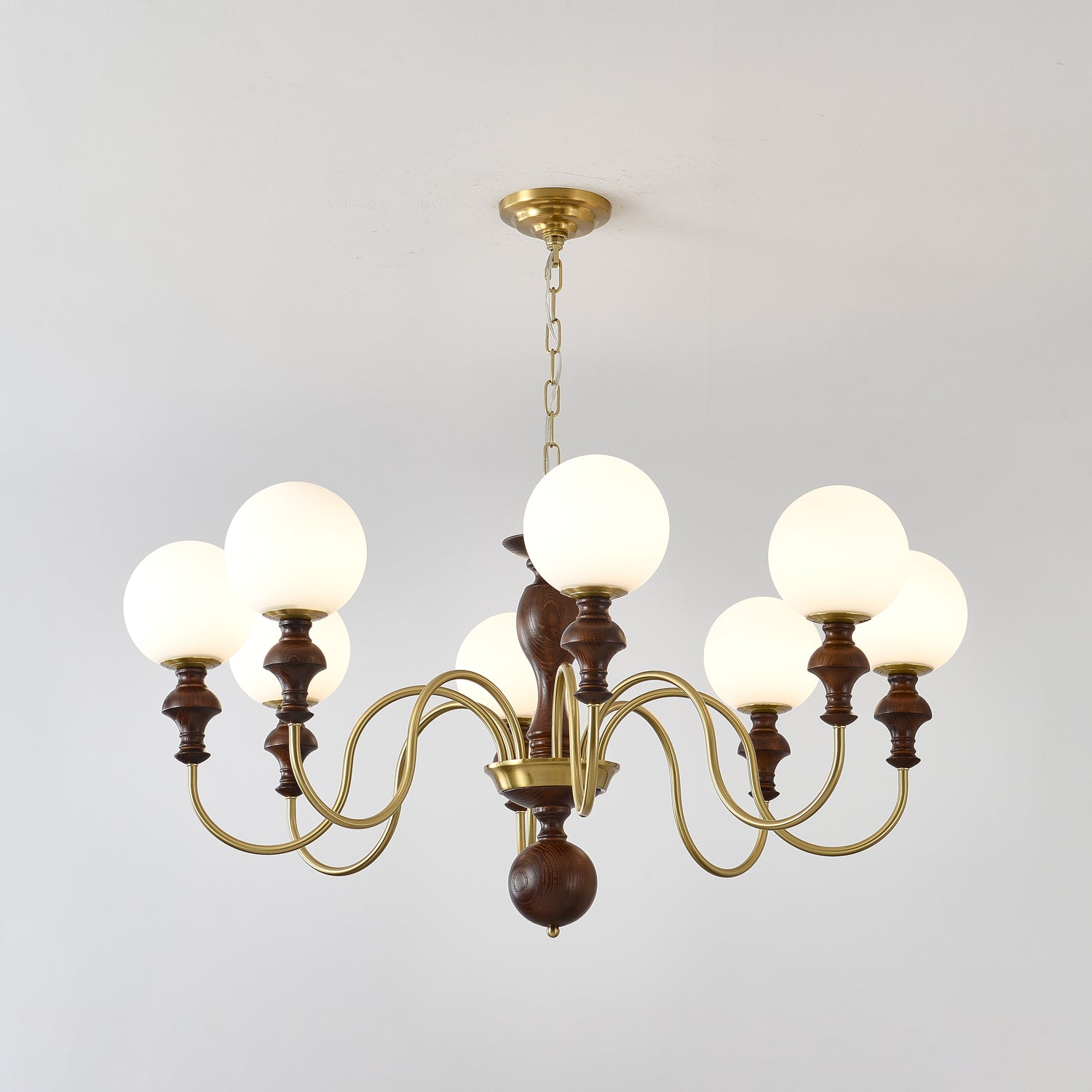 Lustra Lustre Bois Laiton Globe Intemporel