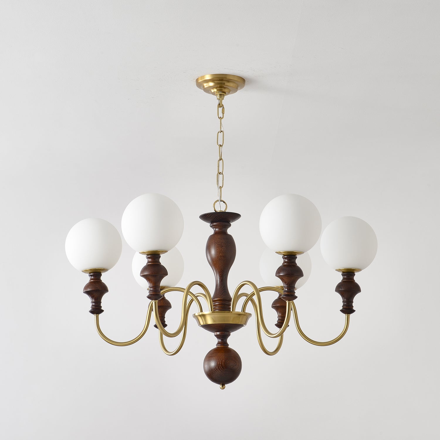 Lustra Lustre Bois Laiton Globe Intemporel