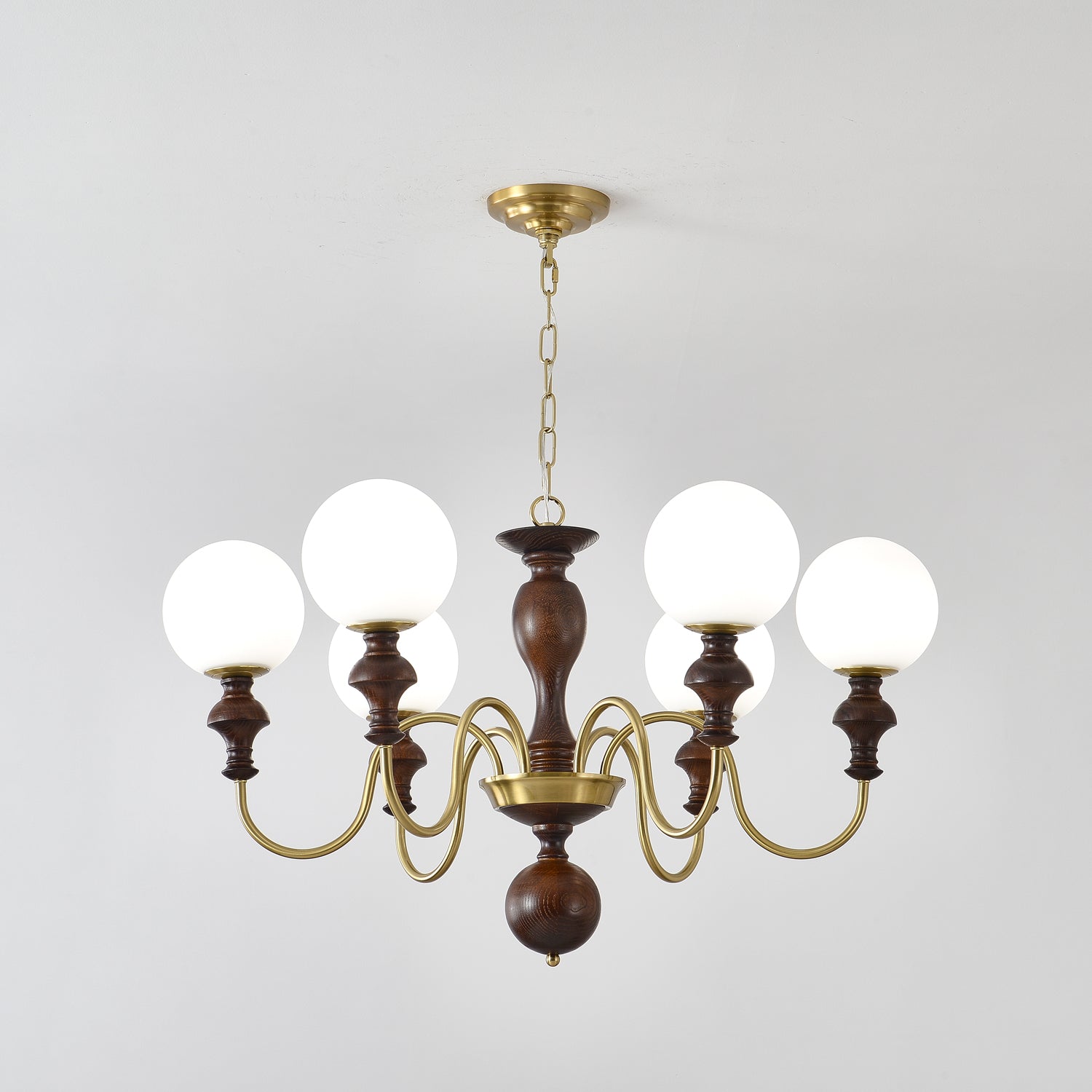 Lustra Lustre Bois Laiton Globe Intemporel