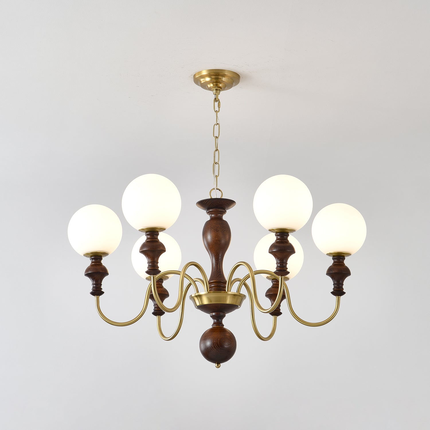 Lustra Lustre Bois Laiton Globe Intemporel