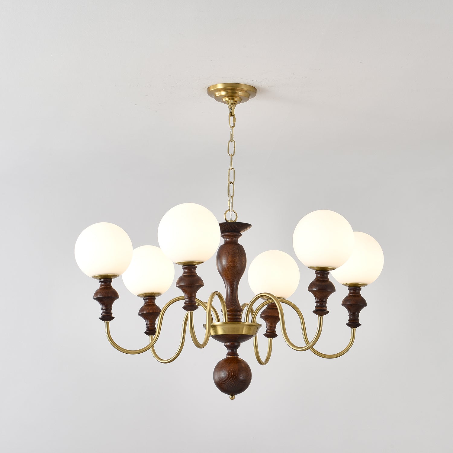Lustra Lustre Bois Laiton Globe Intemporel