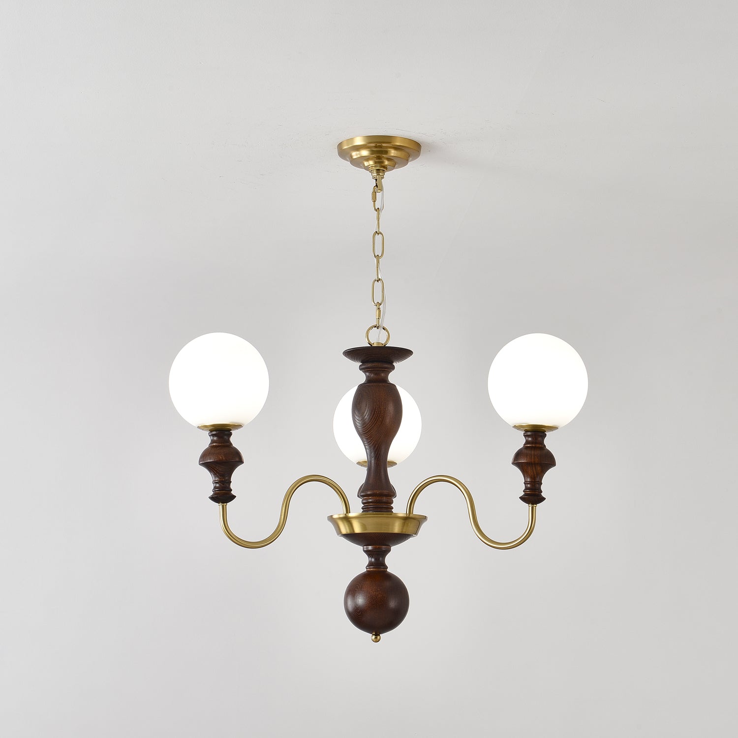 Lustra Lustre Bois Laiton Globe Intemporel