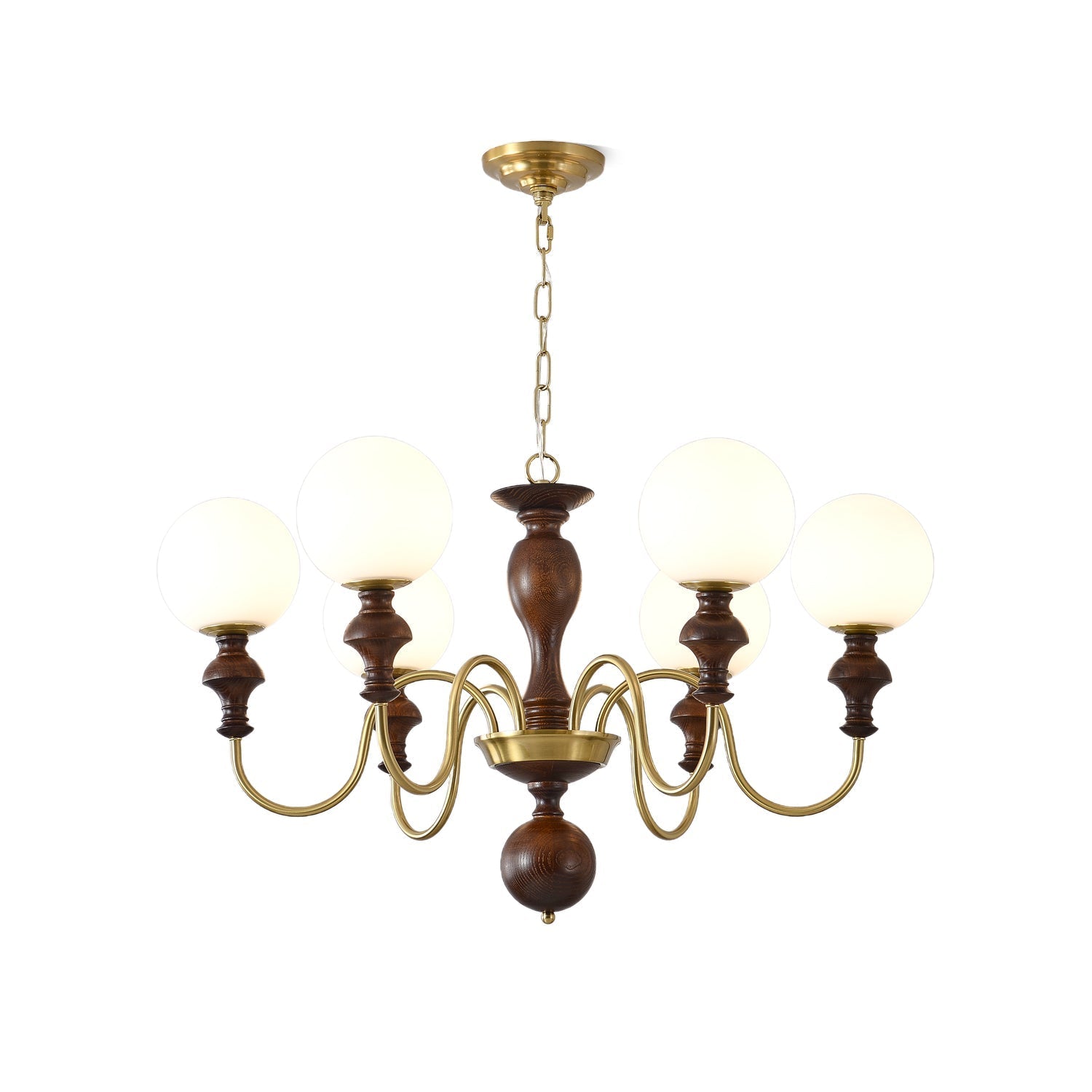 Lustra Lustre Bois Laiton Globe Intemporel