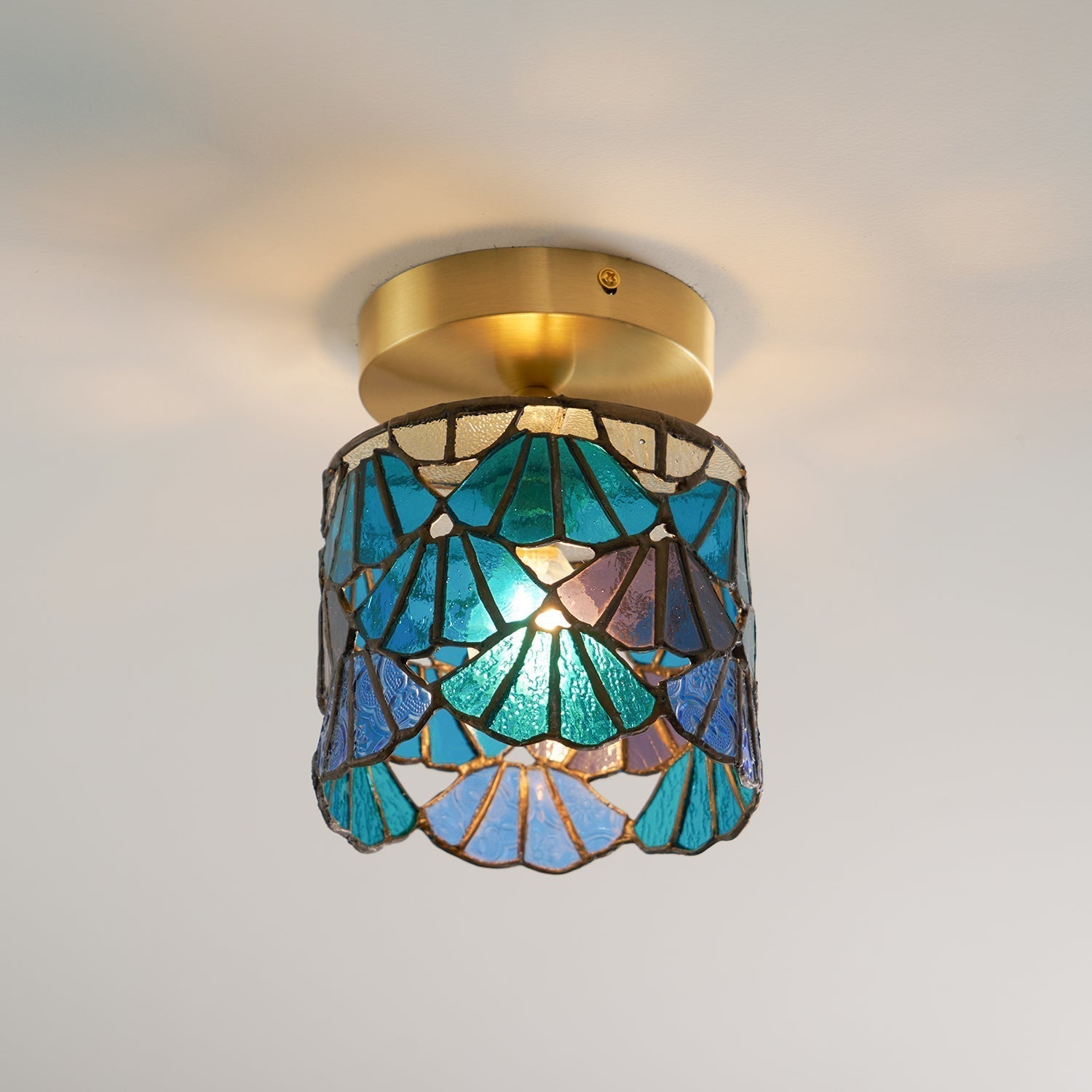 Rosavine Plafonnier Semi-Encastré Verre Coloré Tiffany
