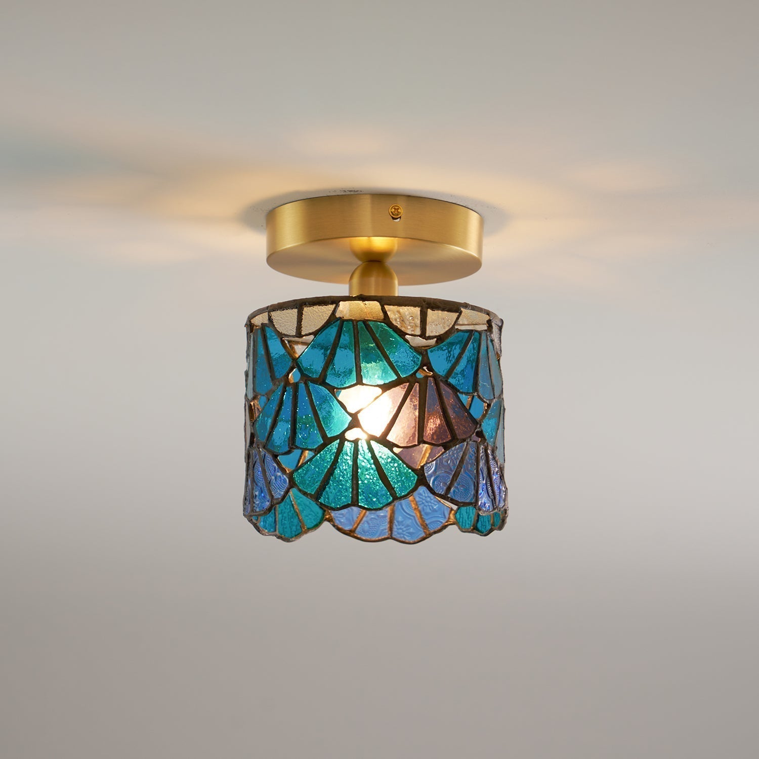 Rosavine Plafonnier Semi-Encastré Verre Coloré Tiffany