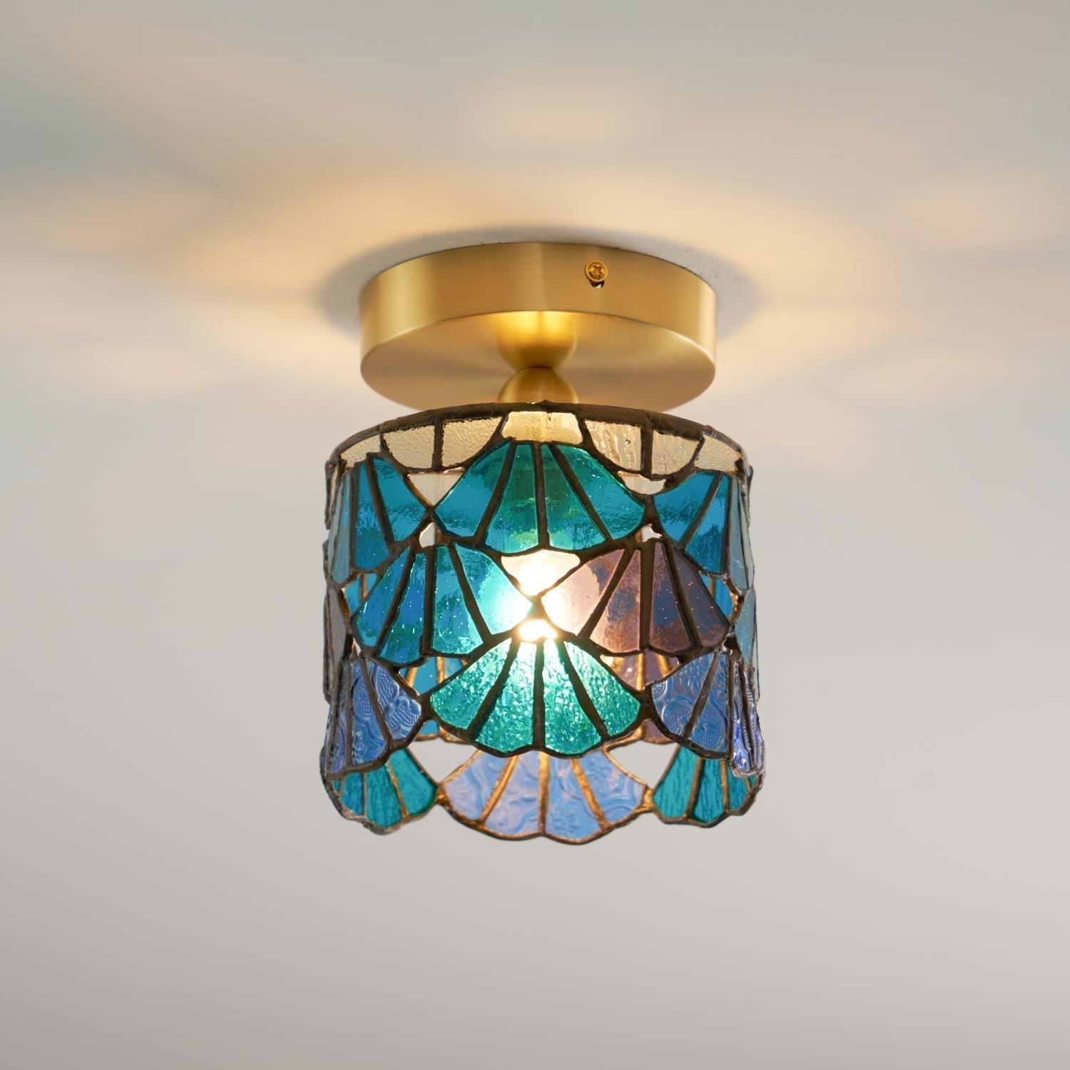 Rosavine Plafonnier Semi-Encastré Verre Coloré Tiffany