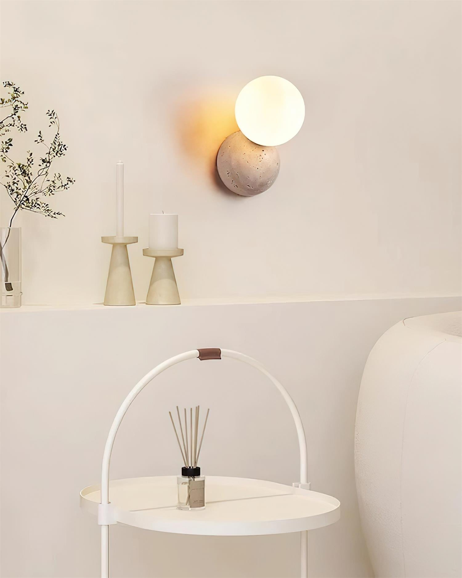 Ritta Applique Murale Travertin Design Double Sphère