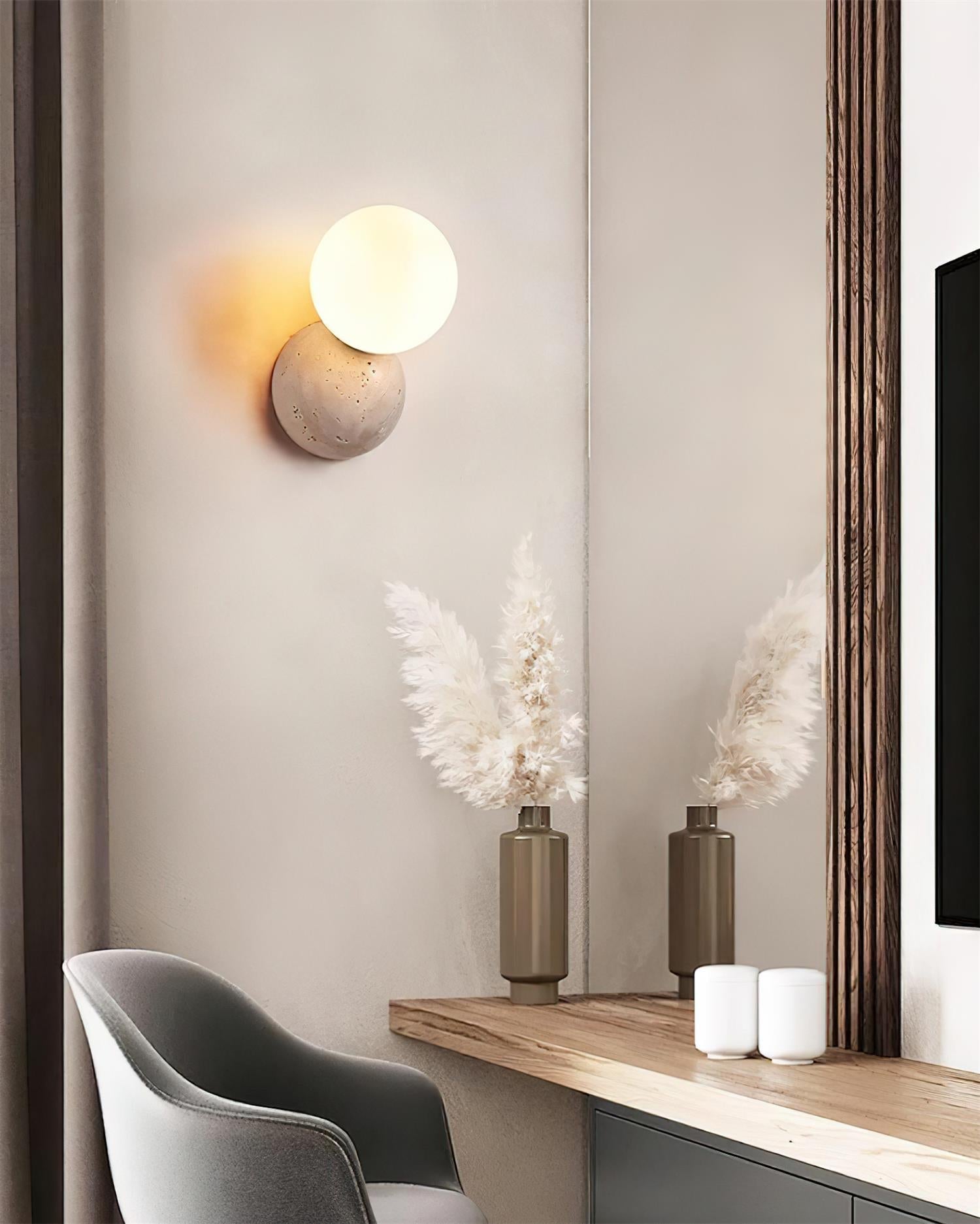 Ritta Applique Murale Travertin Design Double Sphère