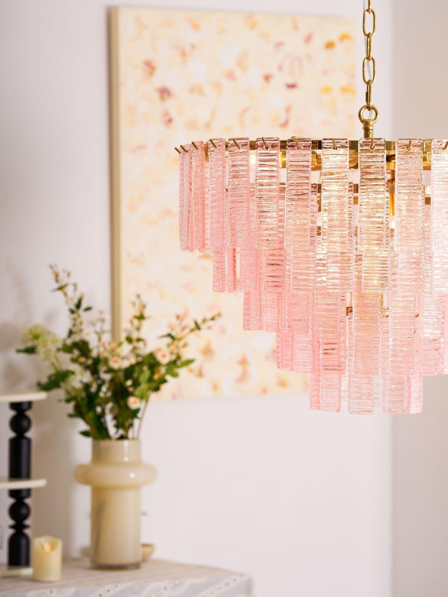 Aurora Lustre Rose Murano Verre Superposé Vintage Luxe