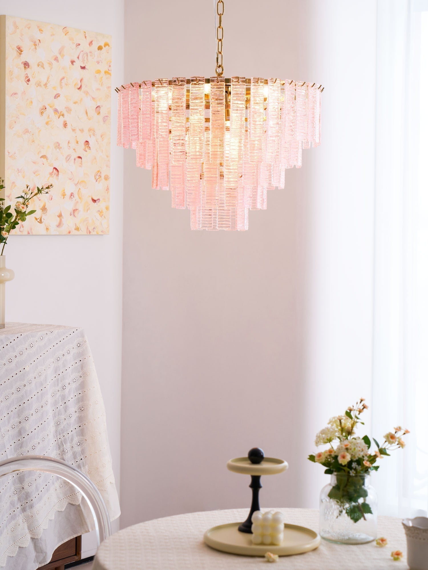 Aurora Lustre Rose Murano Verre Superposé Vintage Luxe