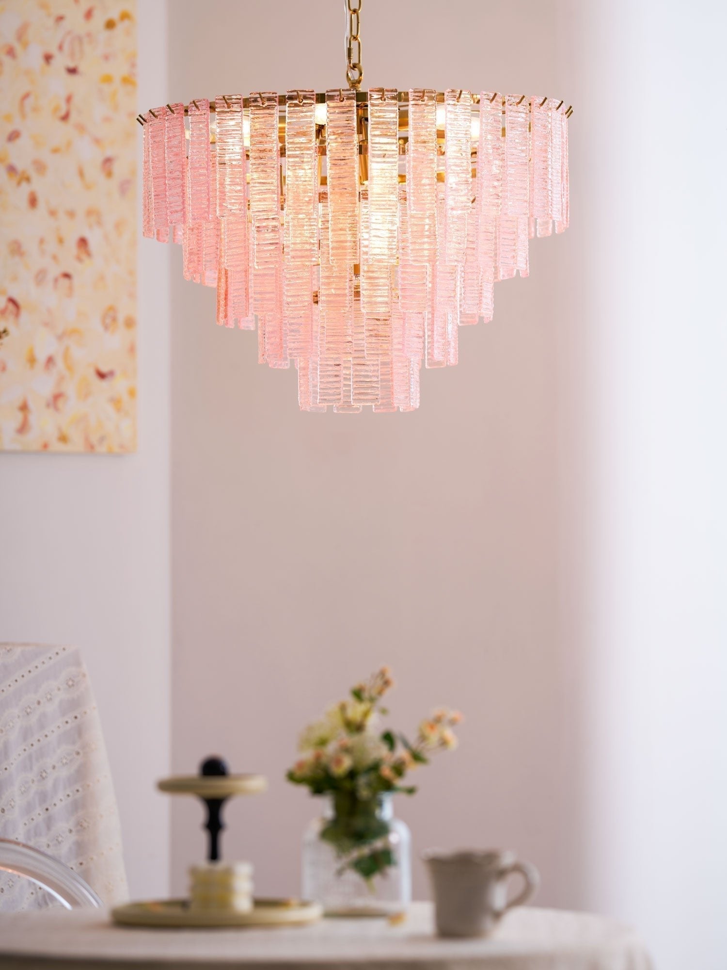 Aurora Lustre Rose Murano Verre Superposé Vintage Luxe