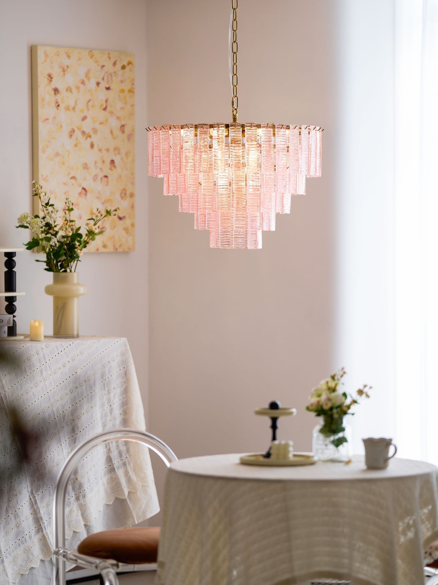 Aurora Lustre Rose Murano Verre Superposé Vintage Luxe