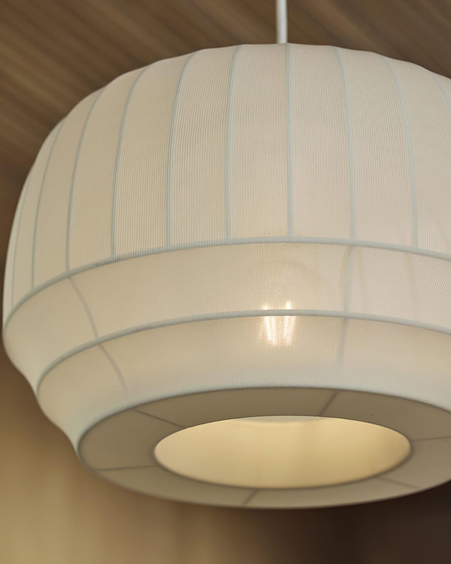 Suspension Luminaire Soie Abat-jour Blanc Tissu Lignes Verticales Doux Moderne Minimaliste