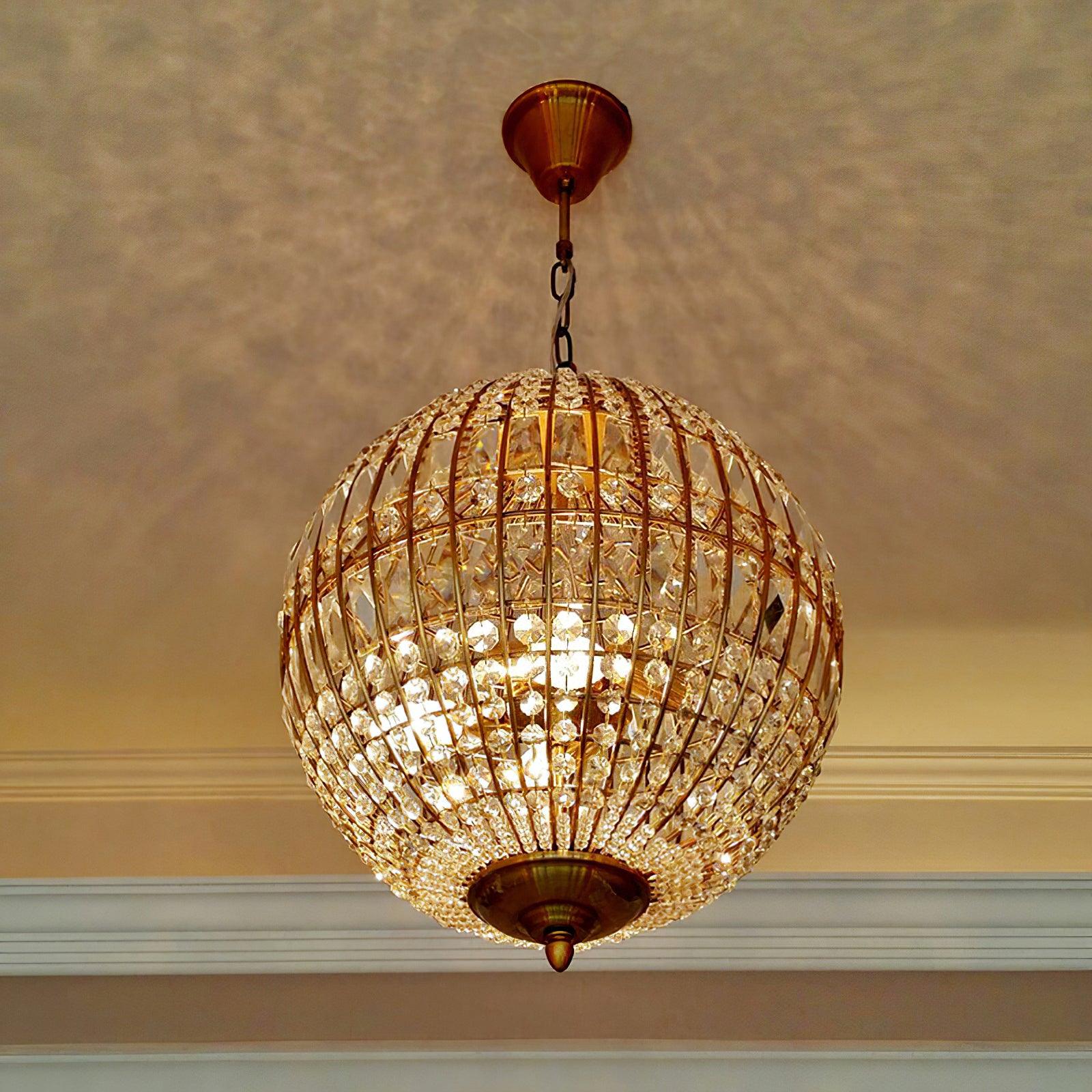 Lustra Lustre Gold Globe Crystal Vintage