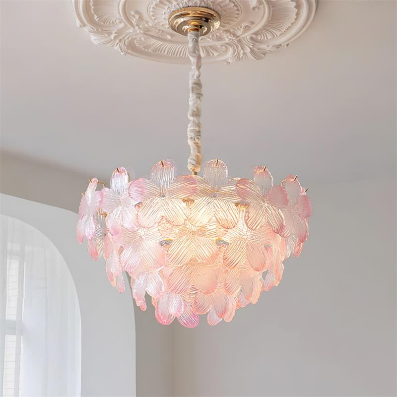 Cavine Lustre en verre rose en forme de fleur