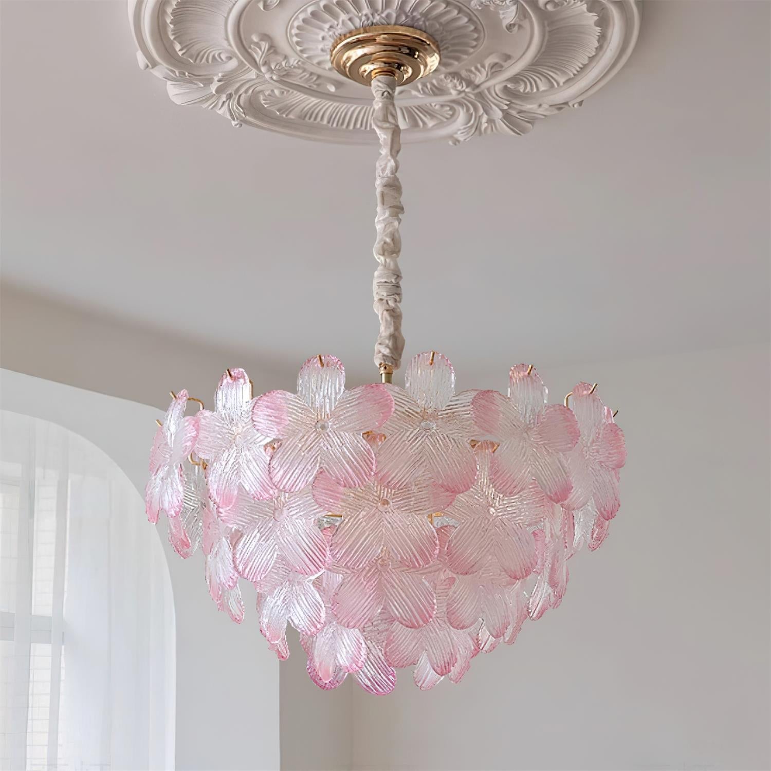Cavine Lustre en verre rose en forme de fleur