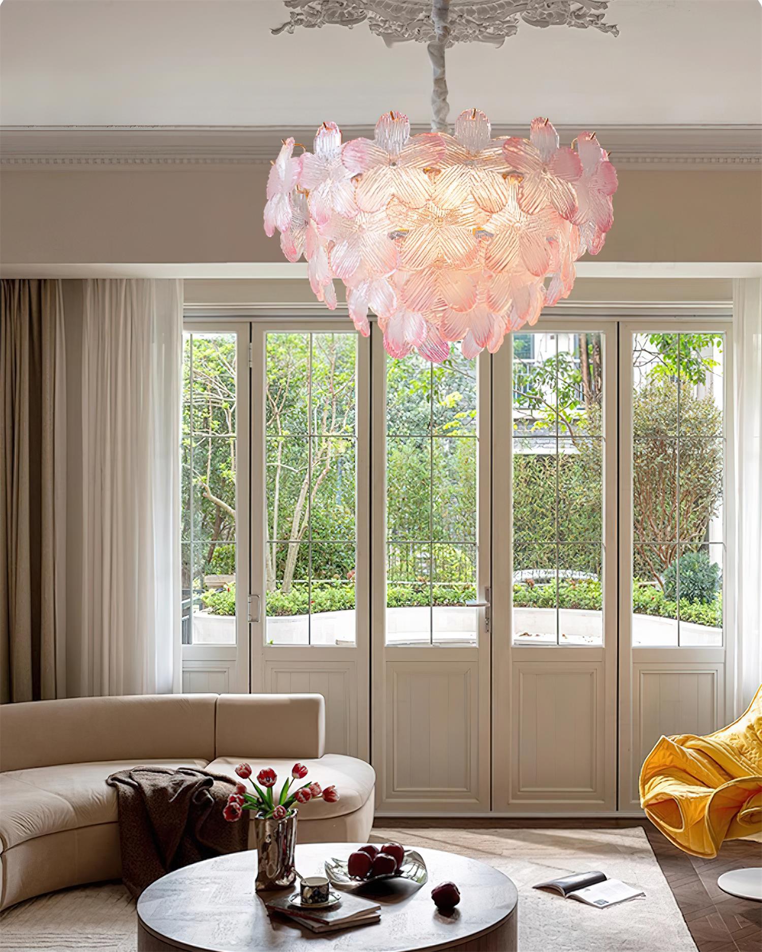 Cavine Lustre en verre rose en forme de fleur