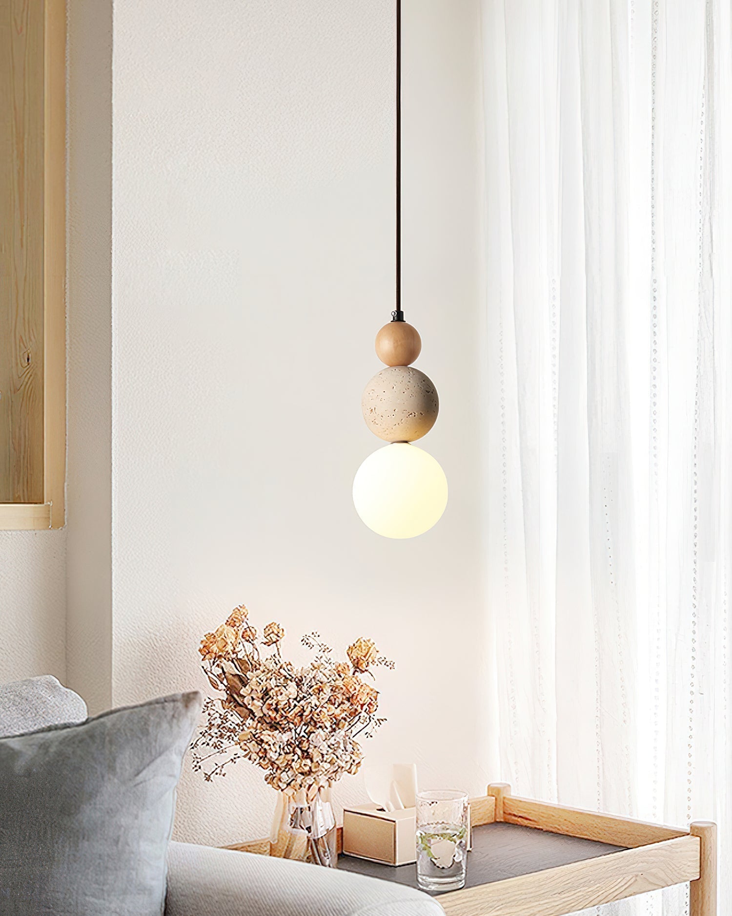 Ritta Suspension Triple Sphère Travertin