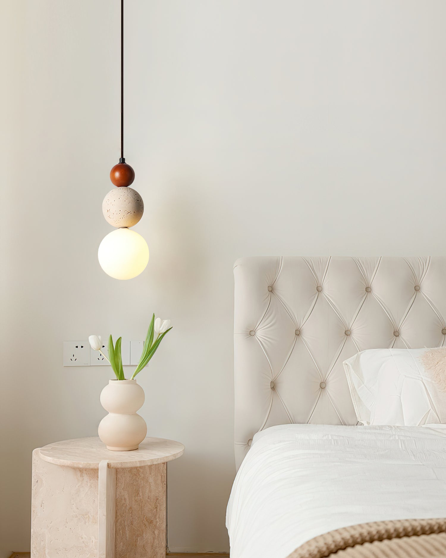Ritta Suspension Triple Sphère Travertin