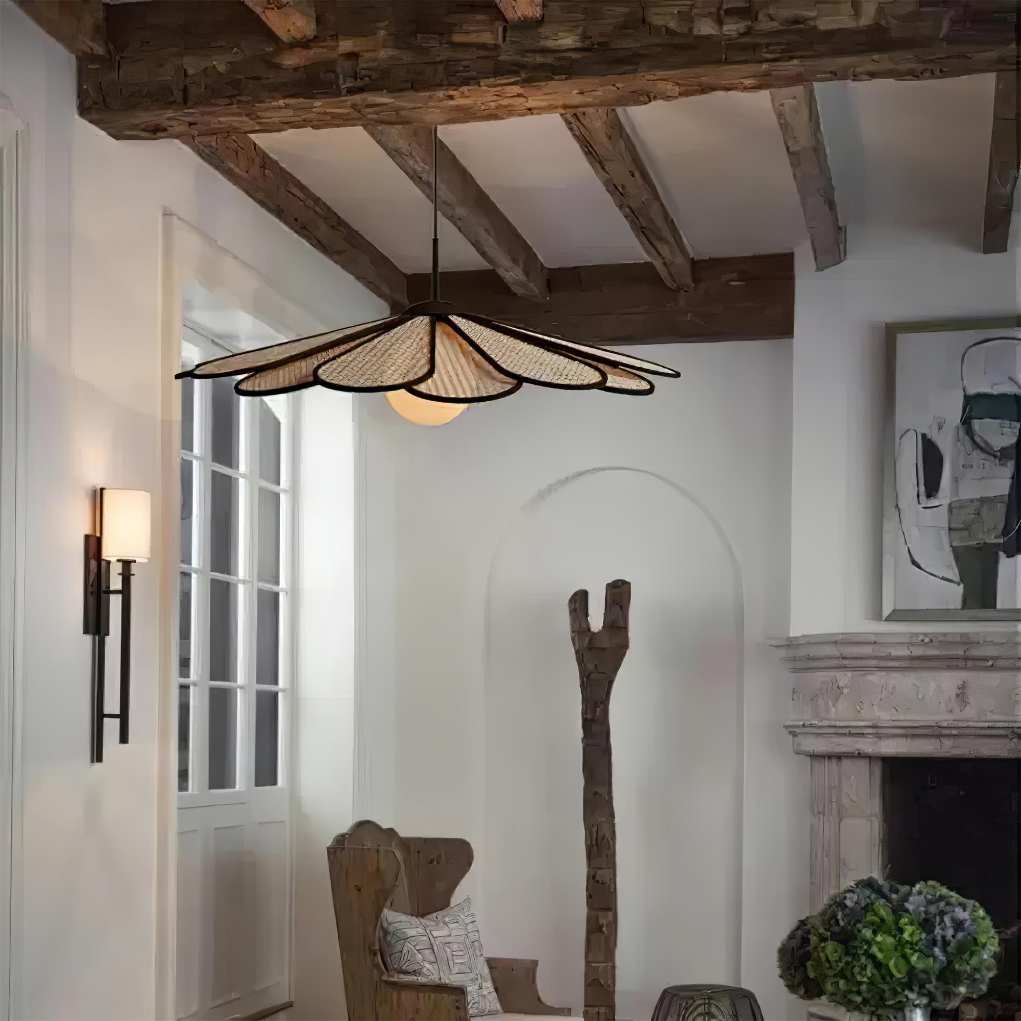 Luma Suspension Abat-jour Pétale Rattan